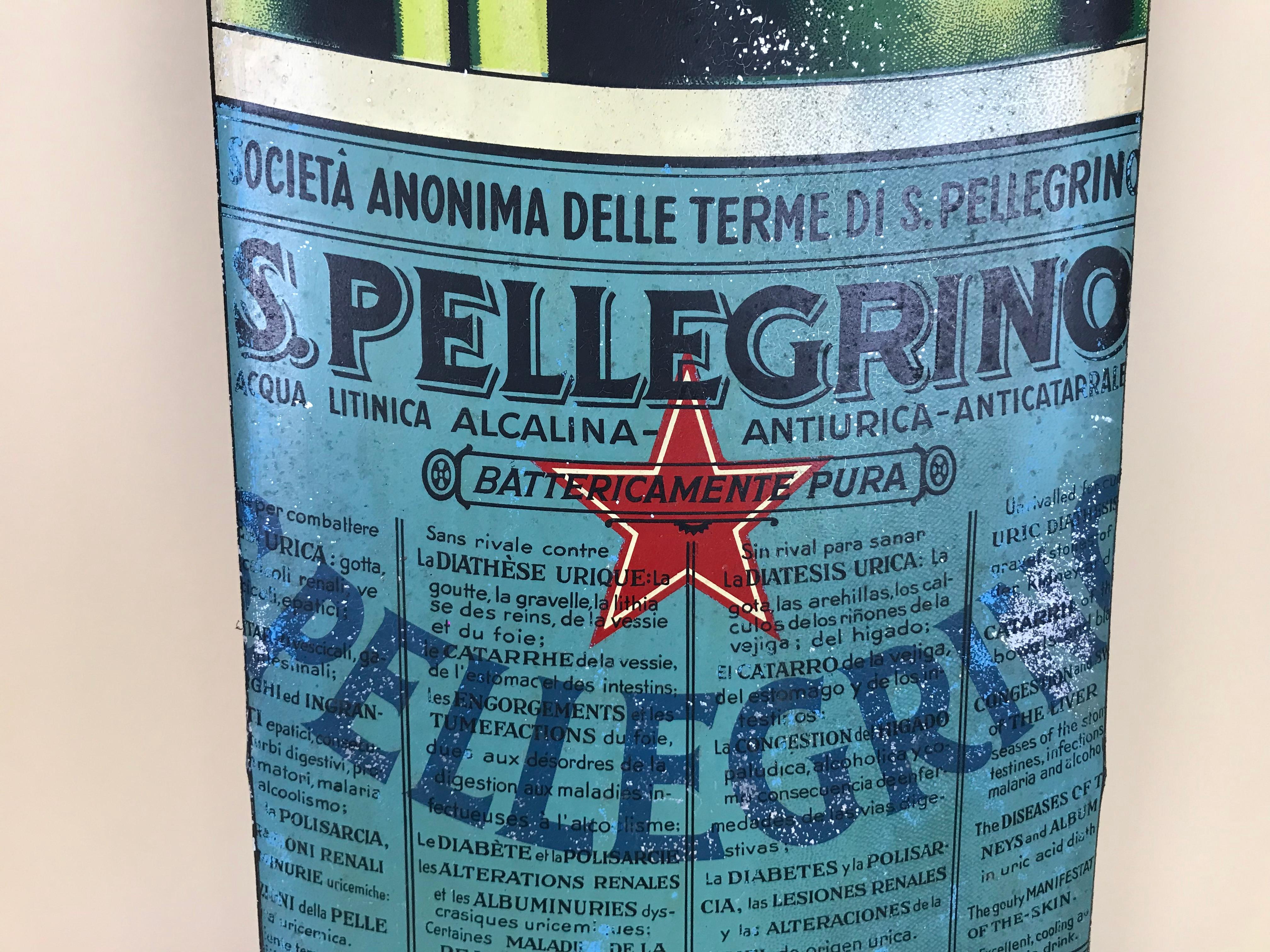 1940s Vintage Italian San Pellegrino Mineral Water Tin Advertise Sign Metalgraf For Sale 1