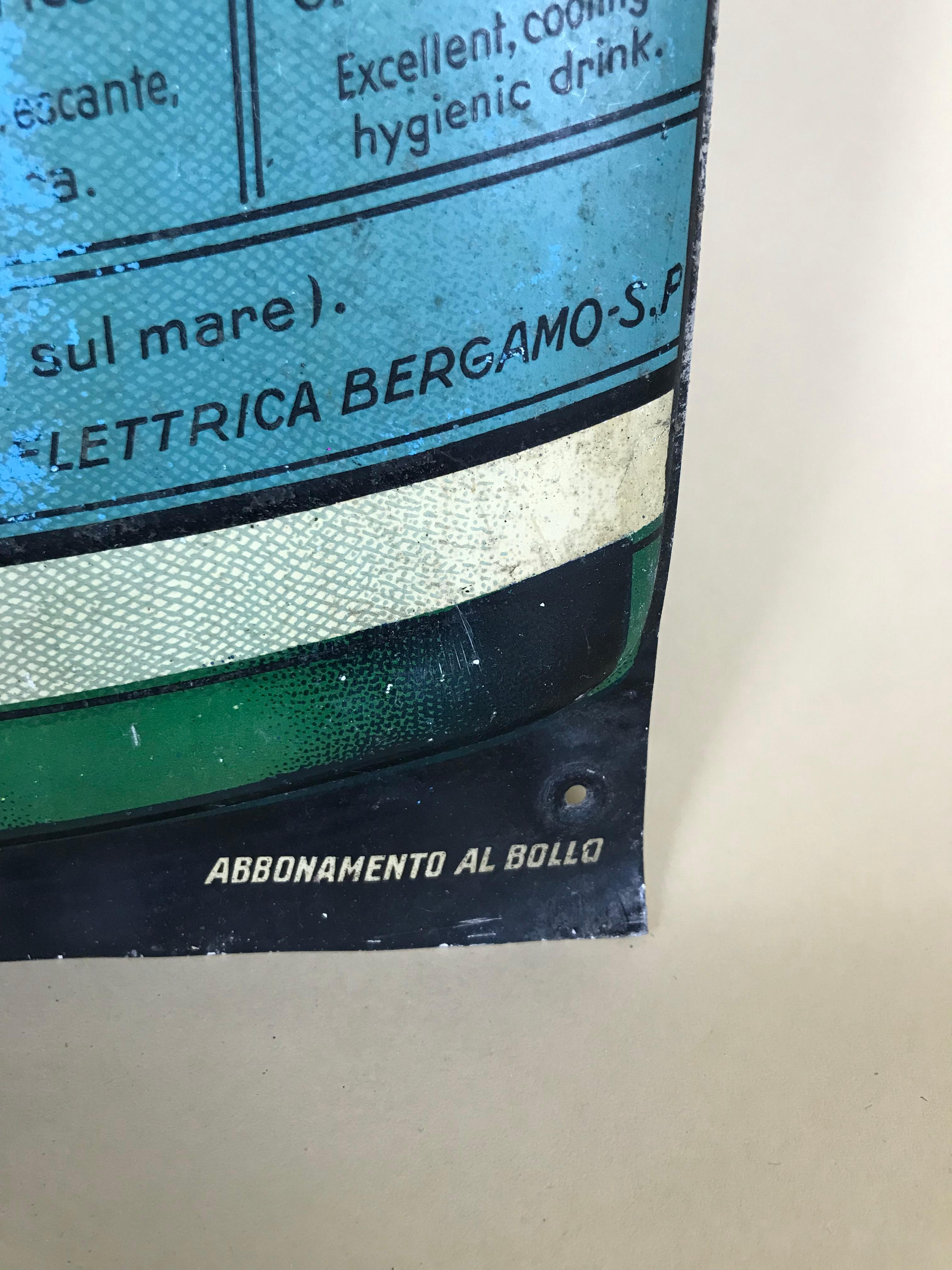 1940s Vintage Italian San Pellegrino Mineral Water Tin Advertise Sign Metalgraf For Sale 3