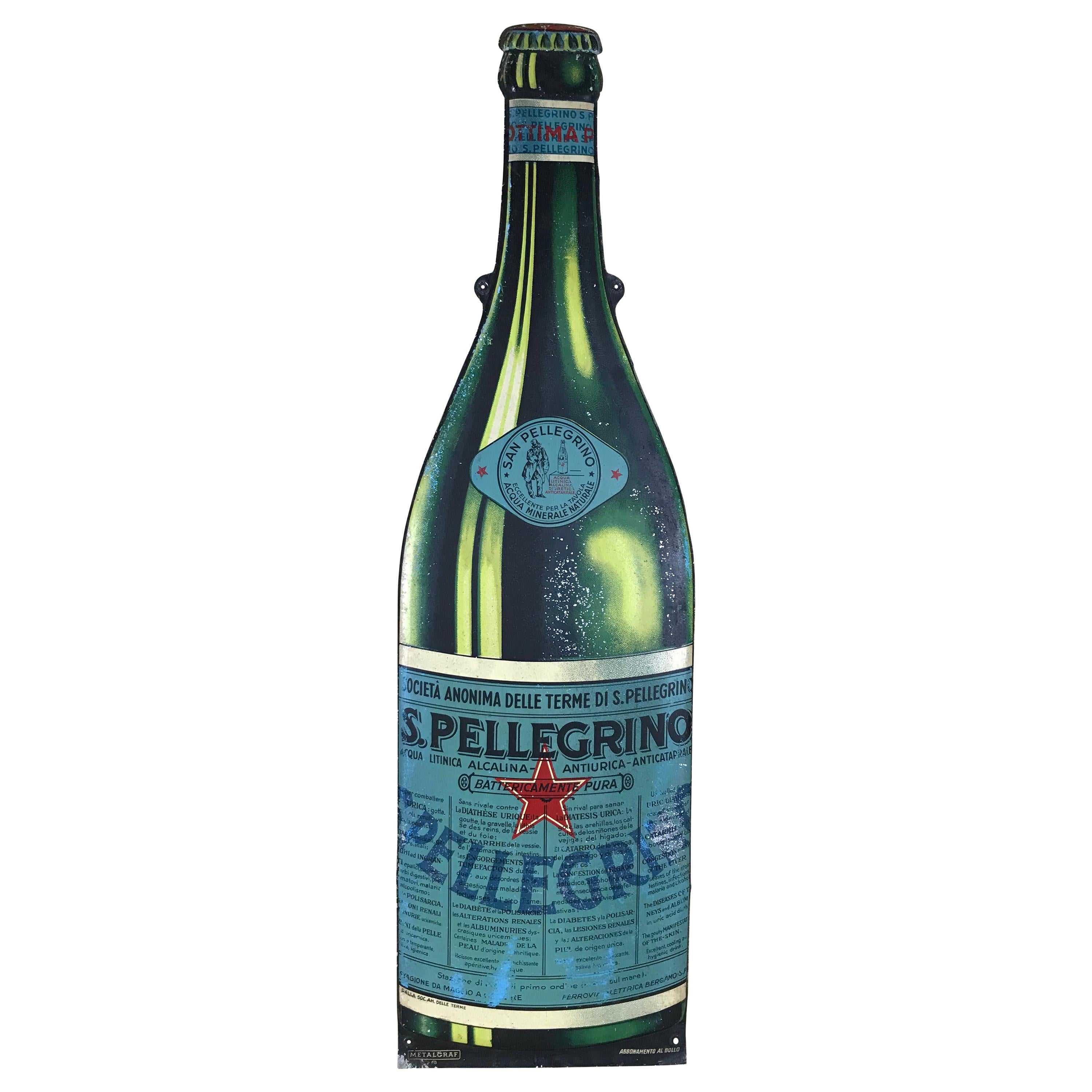1940s Vintage Italian San Pellegrino Mineral Water Tin Advertise Sign Metalgraf For Sale