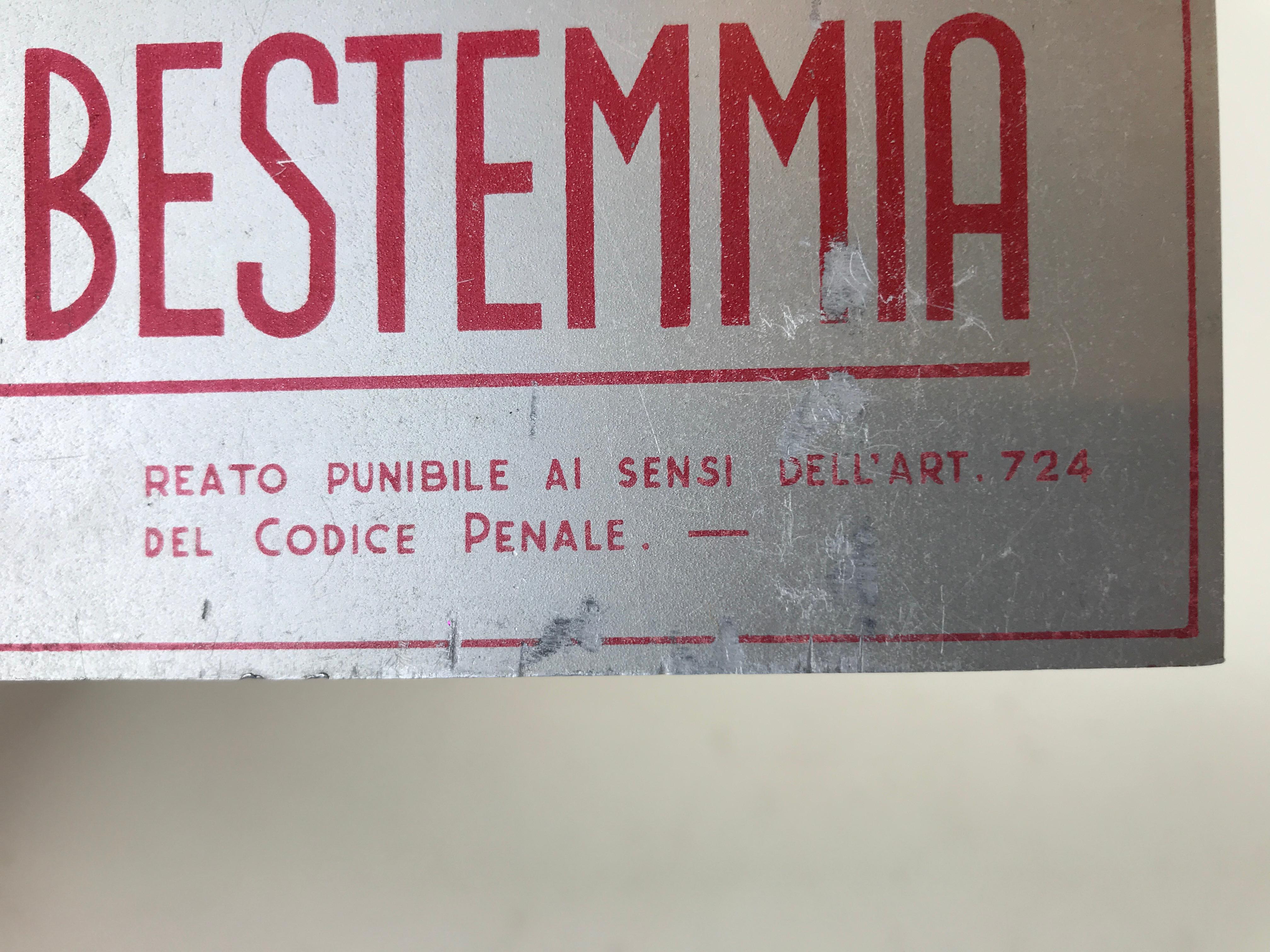 Mid-20th Century 1940s Vintage Italian Screen-printed Tin Sign 