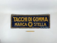 1940s Vintage Italian Tin Sign "Tacchi di Gomma" or "Rubber Heel" by Pirelli