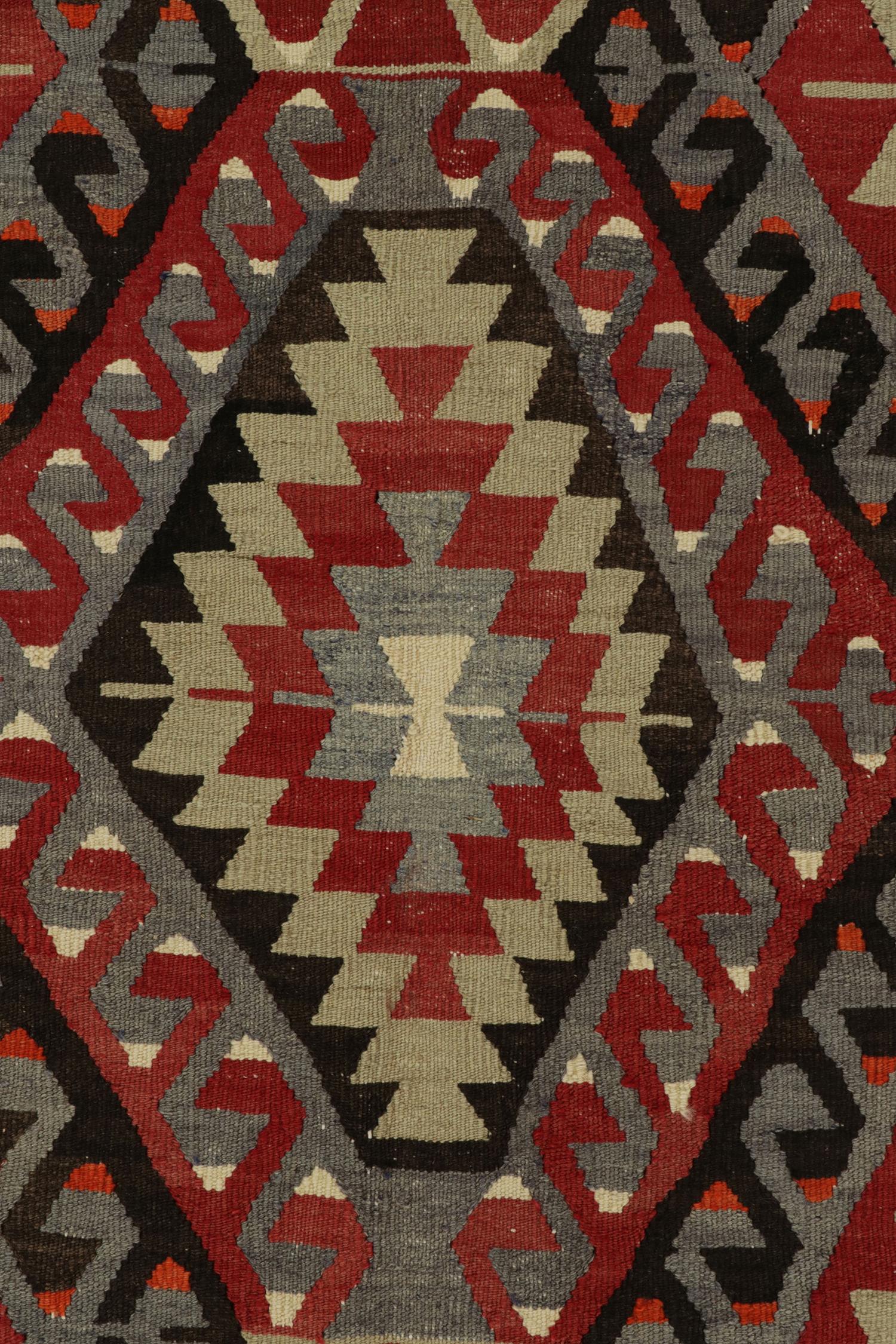 Turkish 1940s Vintage Kilim in Blue, Red and Beige-Brown Tribal pattern by Rug & Kilim For Sale