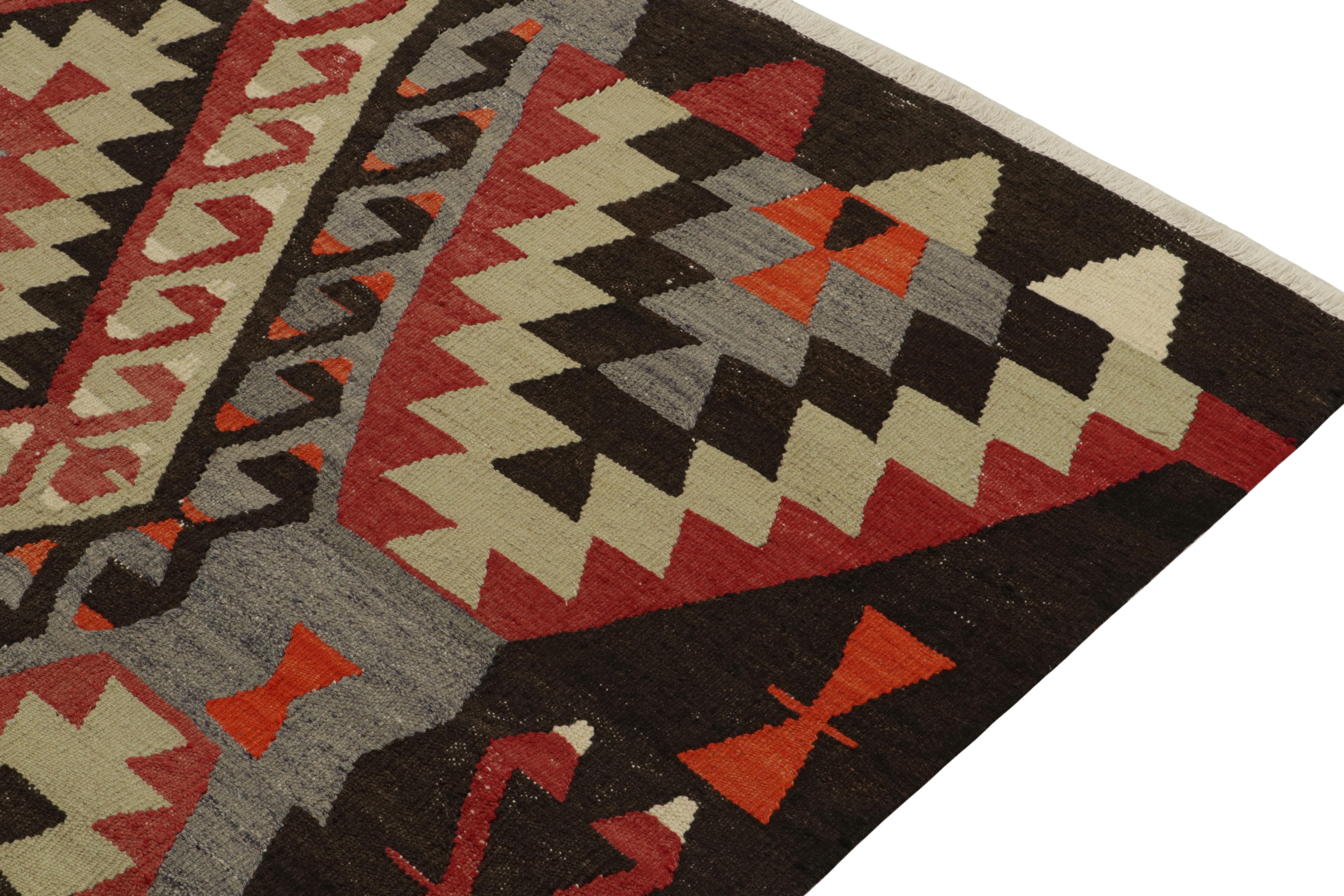 Hand-Woven 1940s Vintage Kilim in Blue, Red and Beige-Brown Tribal pattern by Rug & Kilim For Sale
