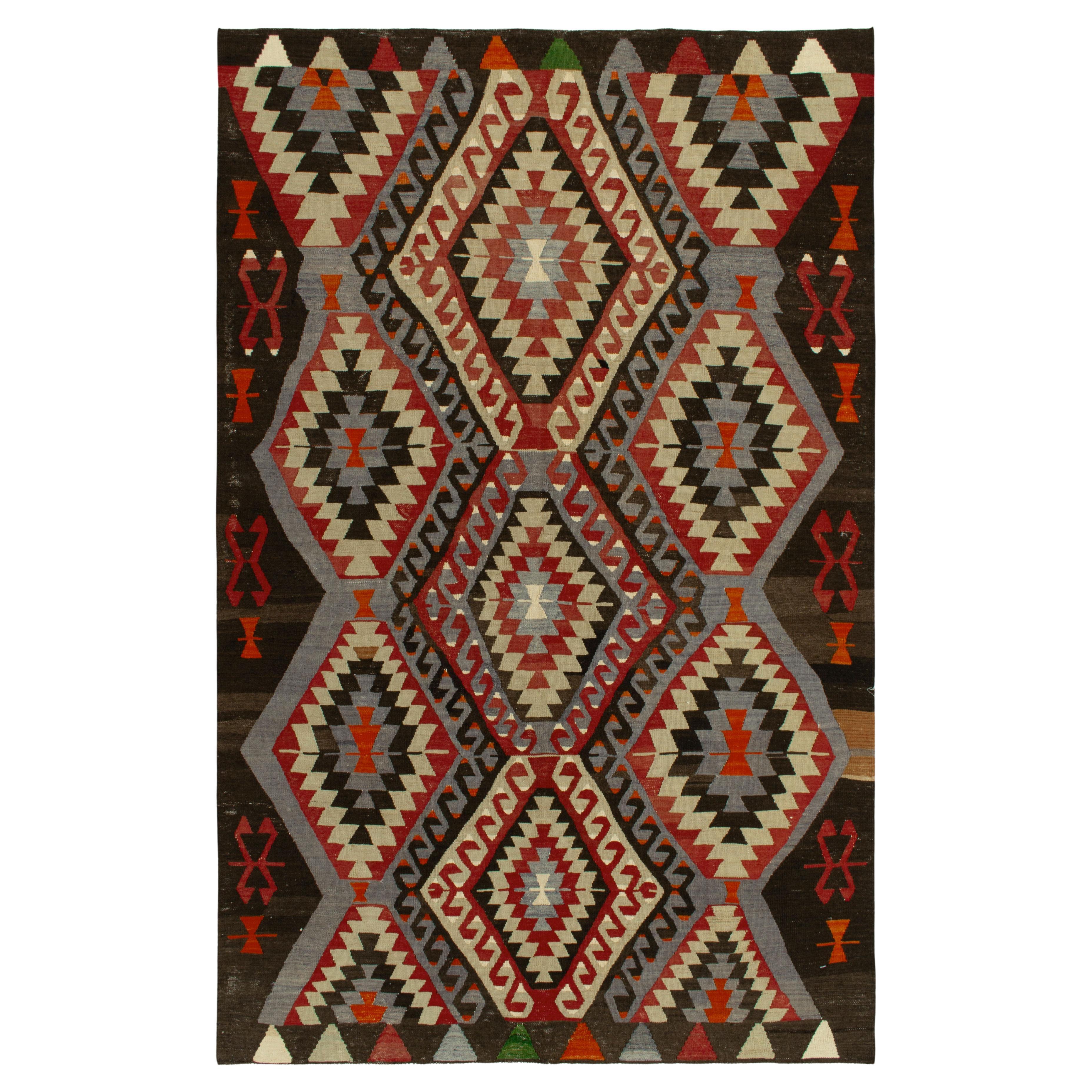 1940s Vintage Kilim in Blue, Red and Beige-Brown Tribal pattern by Rug & Kilim For Sale