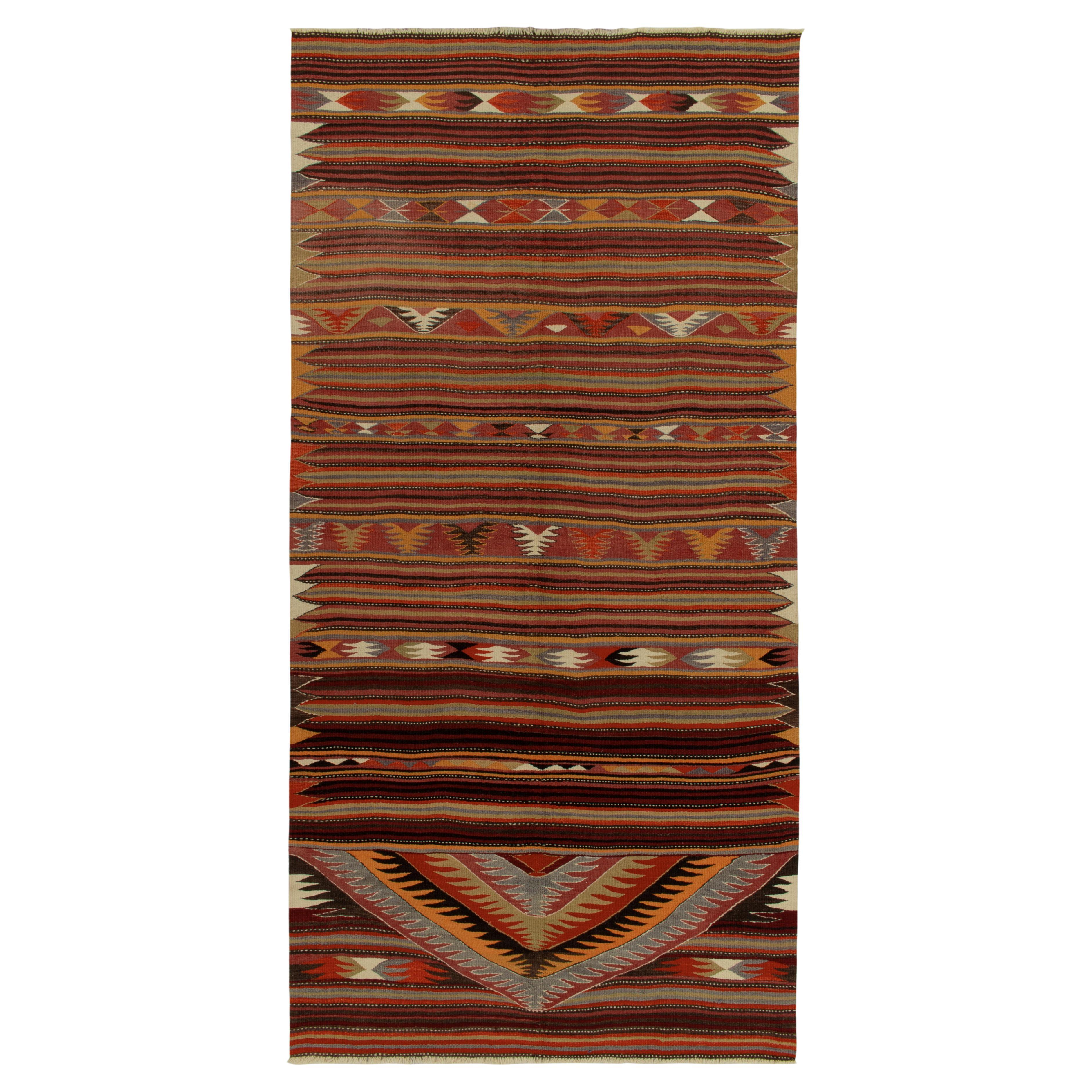 1940s Vintage Kilim in Red with Multi Hued Geometric Patterns by Rug & Kilim