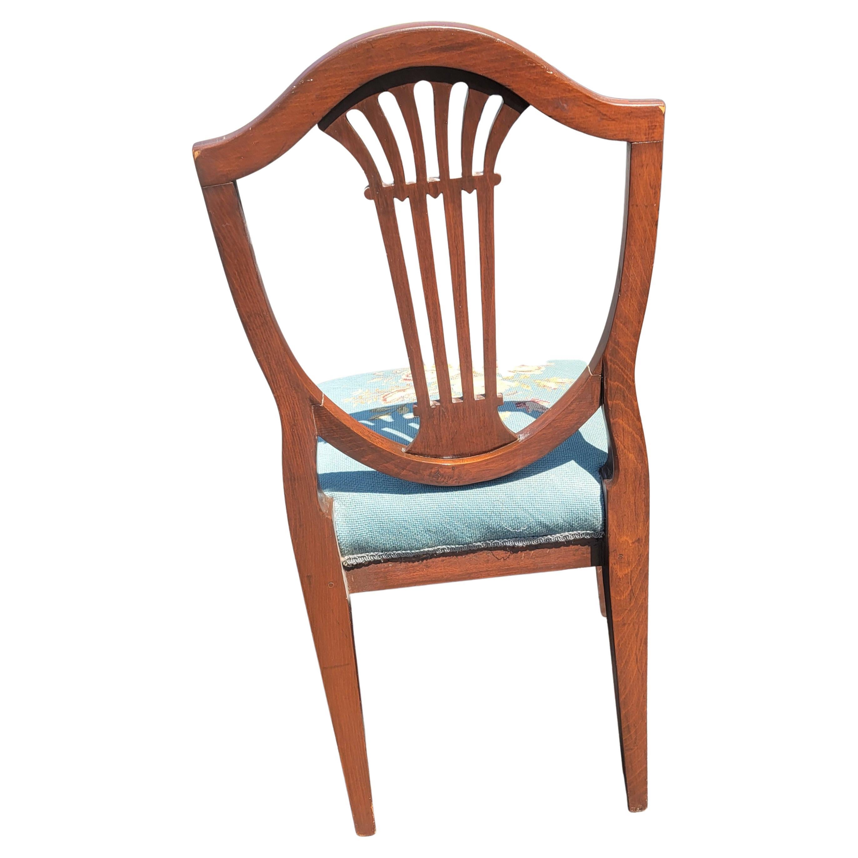 American 1940s Vintage Mahogany Shield Back Upholstered Needle Point Chairs, a Pair For Sale