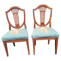 1940s Vintage Mahogany Shield Back Upholstered Needle Point Chairs, a Pair