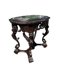 1940s Vintage Marble Top Table With Ornate Carved Angels