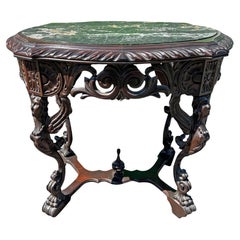 1940s Vintage Marble Top Table With Ornate Carved Angels