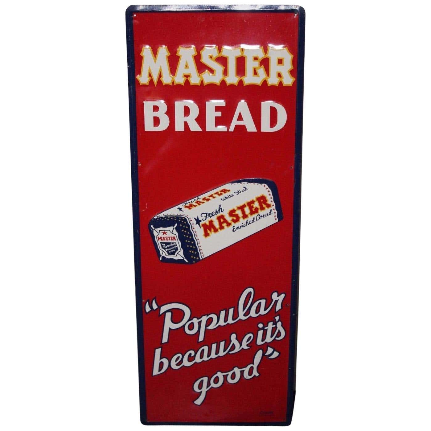 1940s Vintage Master Bread Tin Advertising Sign For Sale at 1stDibs ...