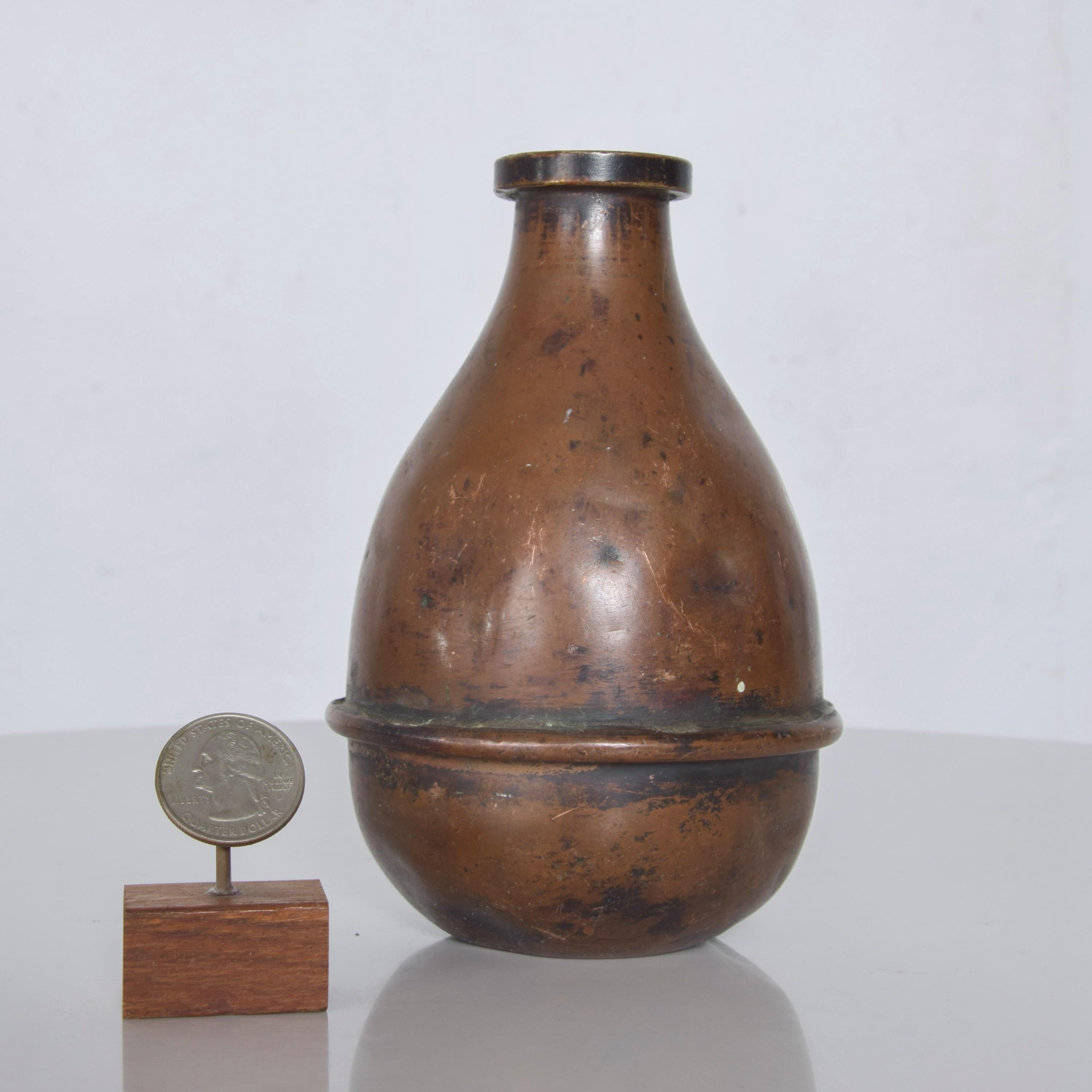 North American 1940s Vintage Industrial Aged Bottle Vase Jug in Patinated Copper USA For Sale