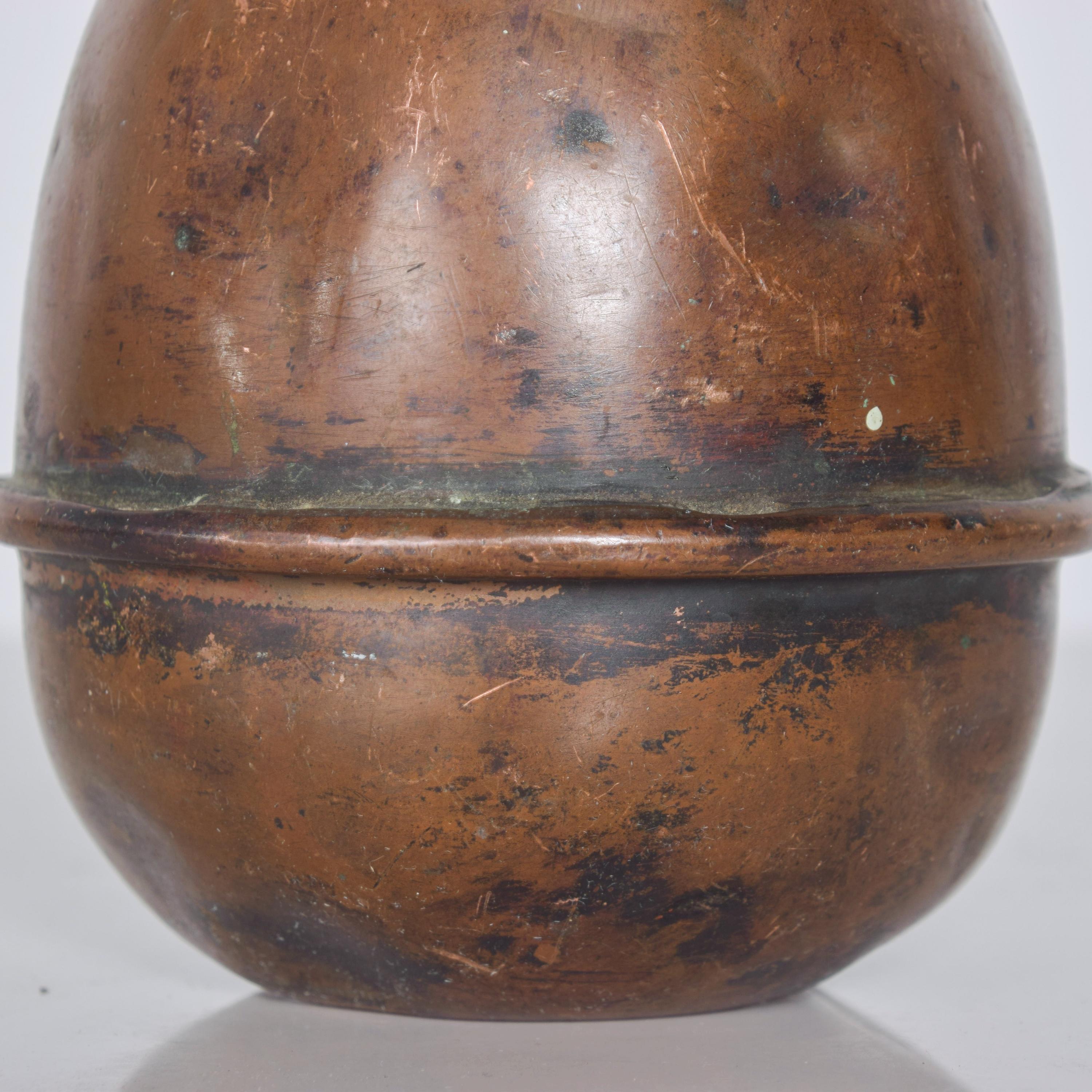 Mid-20th Century 1940s Vintage Industrial Aged Bottle Vase Jug in Patinated Copper USA For Sale