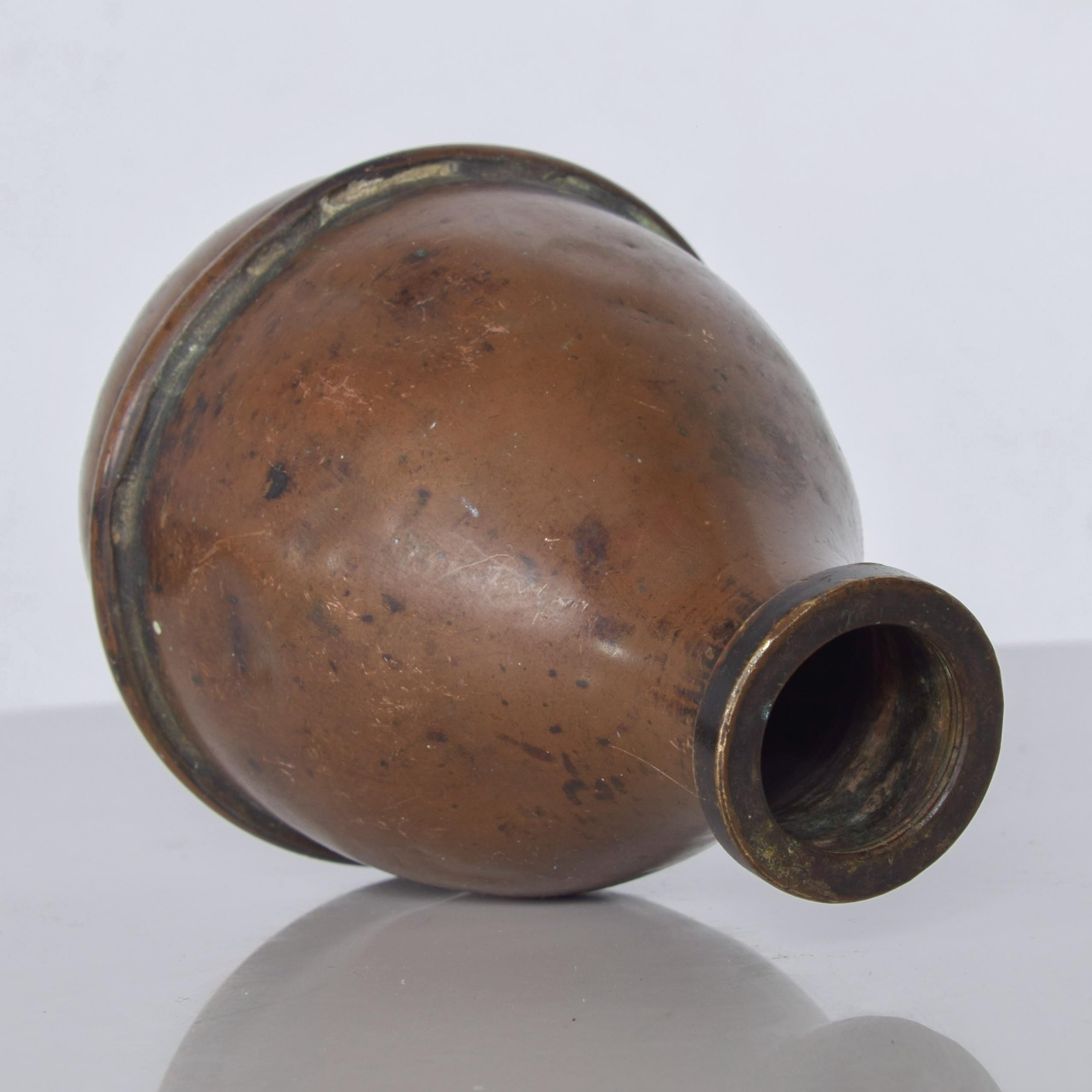 1940s Vintage Industrial Aged Bottle Vase Jug in Patinated Copper USA For Sale 1