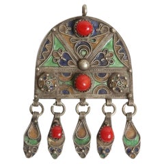 1940s Vintage Moroccan Fibula Pendant Brooch by Berber Women