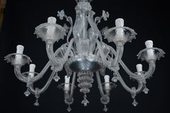 1940s Vintage Murano Clear Glass Chandelier, Classic Italian Art Glass