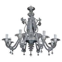 Vintage 1940s Murano Clear Glass Chandelier, Classic Italian Art Glass