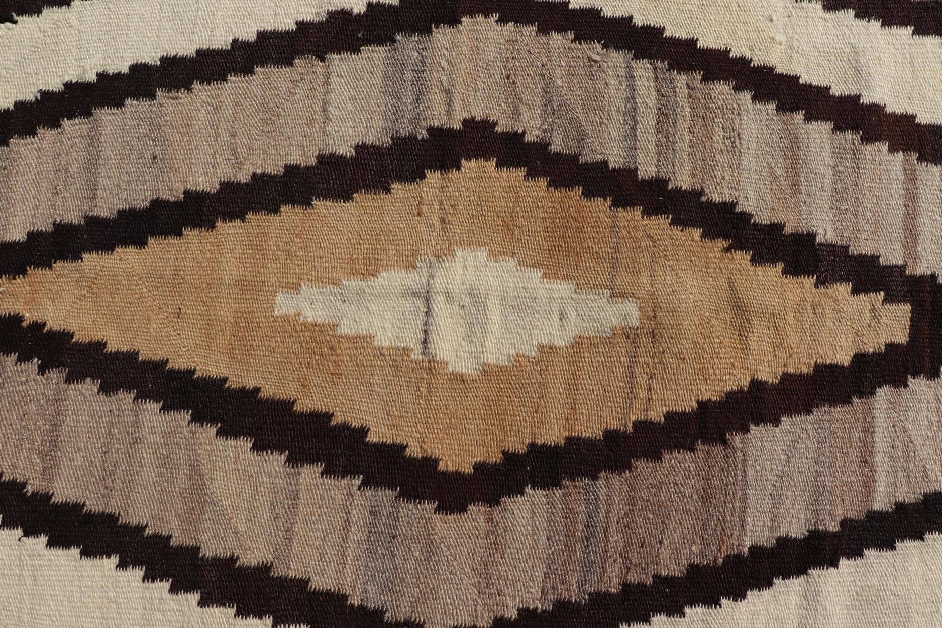 1940s Vintage Navajo Kilim with Tribal Diamond Design in Earthy Tones For Sale 4