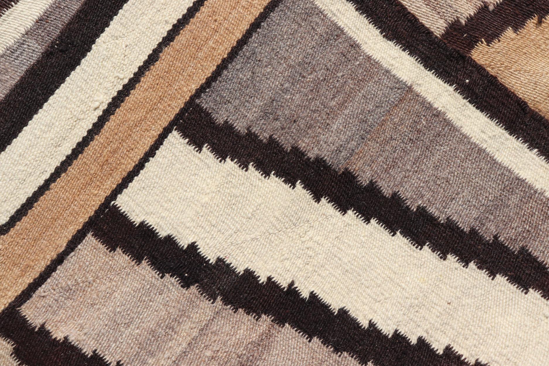 Wool 1940s Vintage Navajo Kilim with Tribal Diamond Design in Earthy Tones For Sale