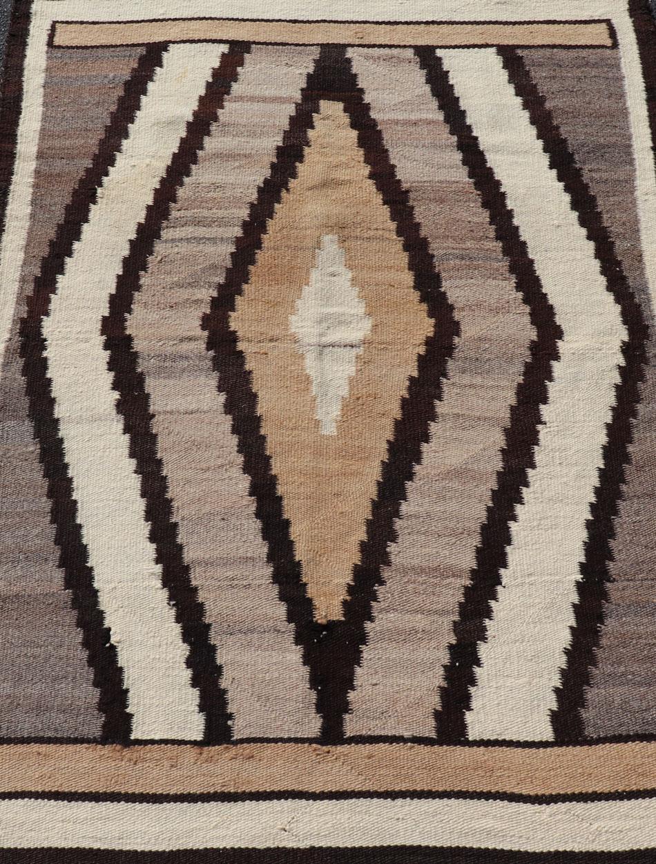 1940s Vintage Navajo Kilim with Tribal Diamond Design in Earthy Tones For Sale 2
