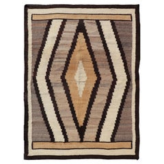 1940s Used Navajo Kilim with Tribal Diamond Design in Earthy Tones