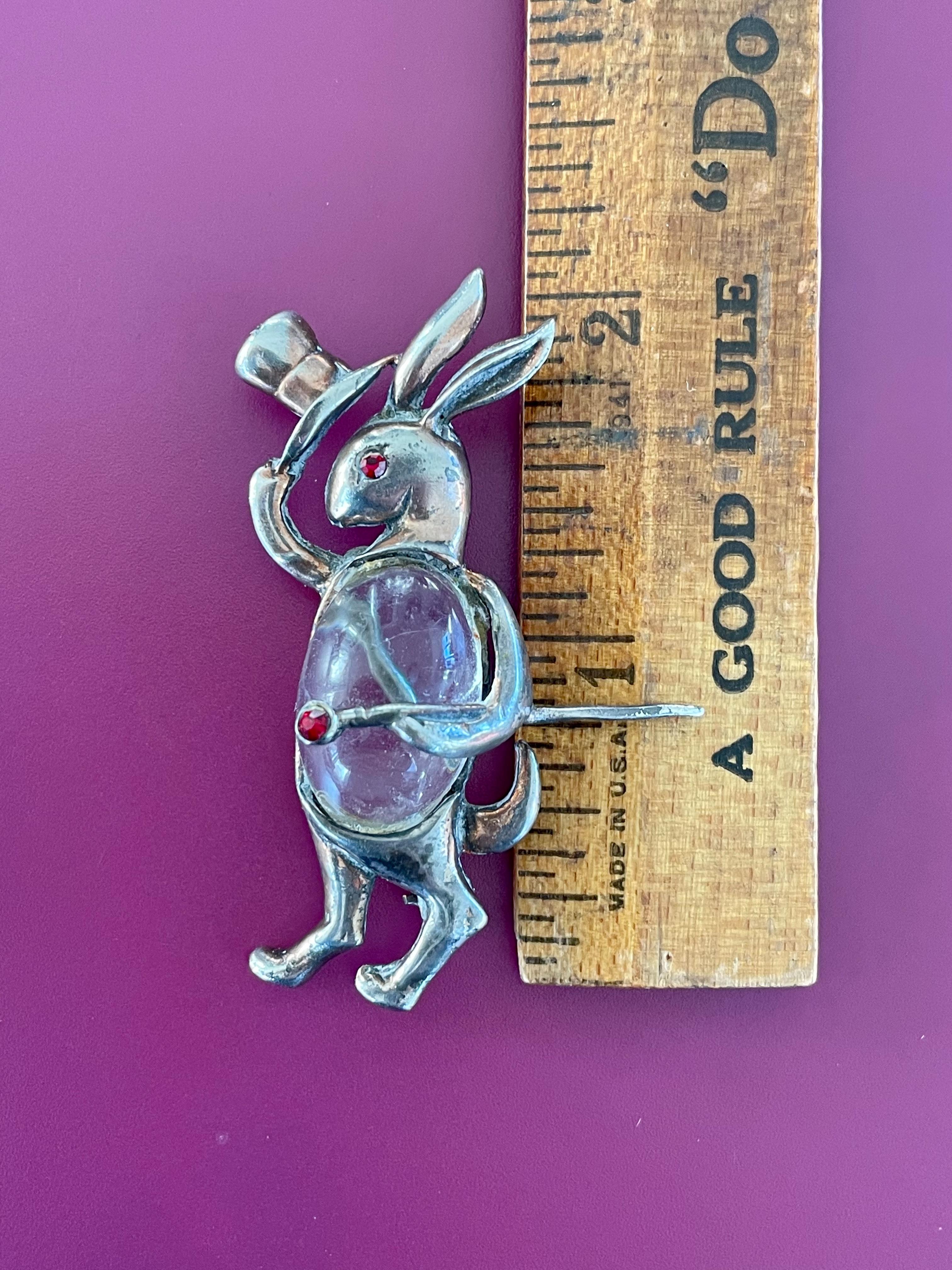 1940's Vintage Norma Jelly Belly Rabbit Sterling Silver and Gold Wash Brooch Pin 4