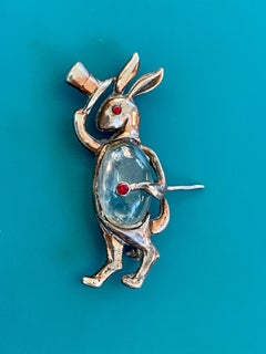 1940's Vintage Norma Jelly Belly Rabbit Sterling Silver and Gold Wash Brooch Pin