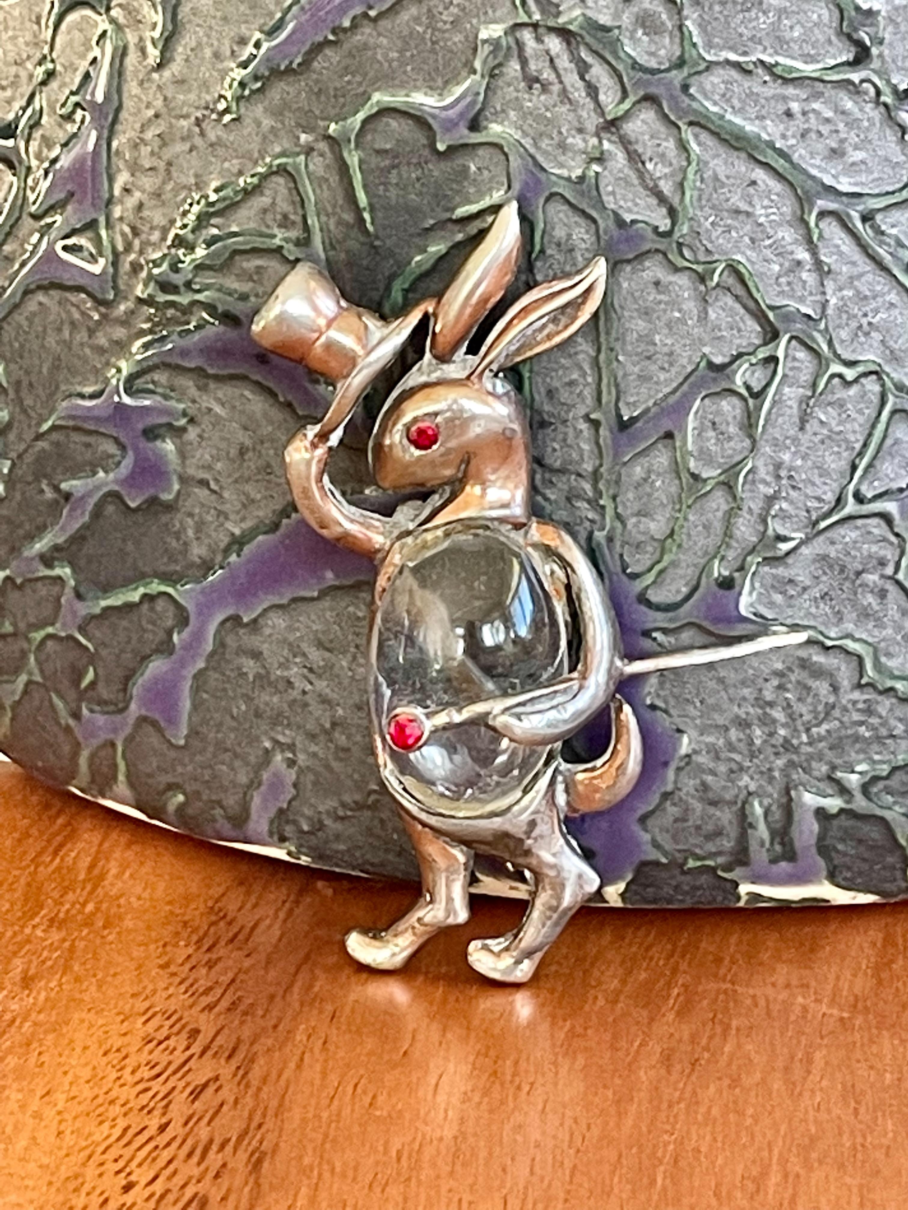 Women's or Men's 1940's Vintage Norma Jelly Belly Rabbit Sterling Silver and Gold Wash Brooch Pin