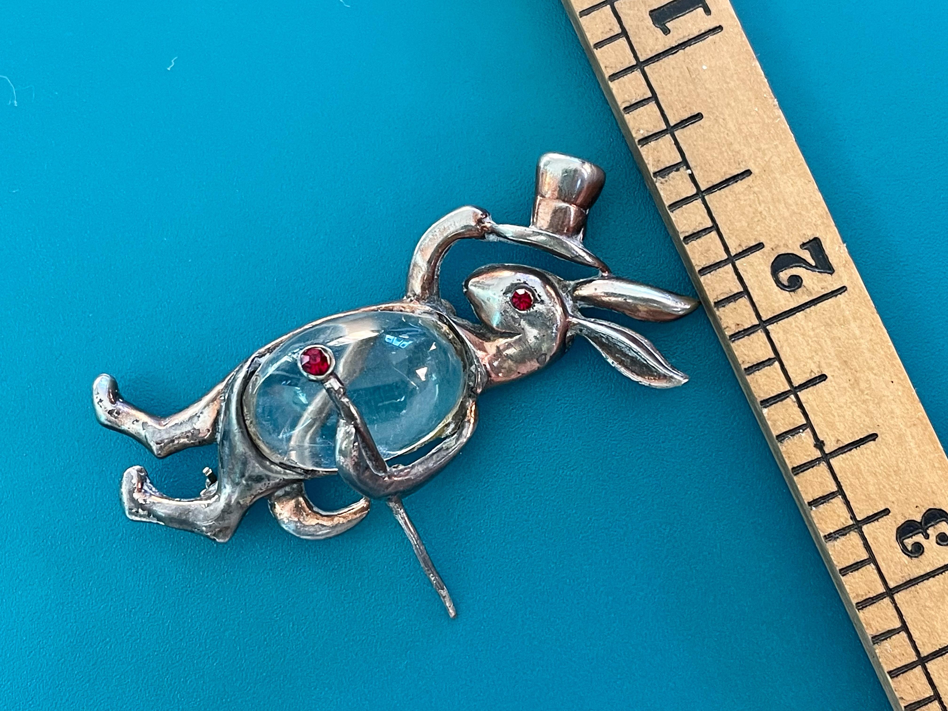 1940's Vintage Norma Jelly Belly Rabbit Sterling Silver and Gold Wash Brooch Pin 2