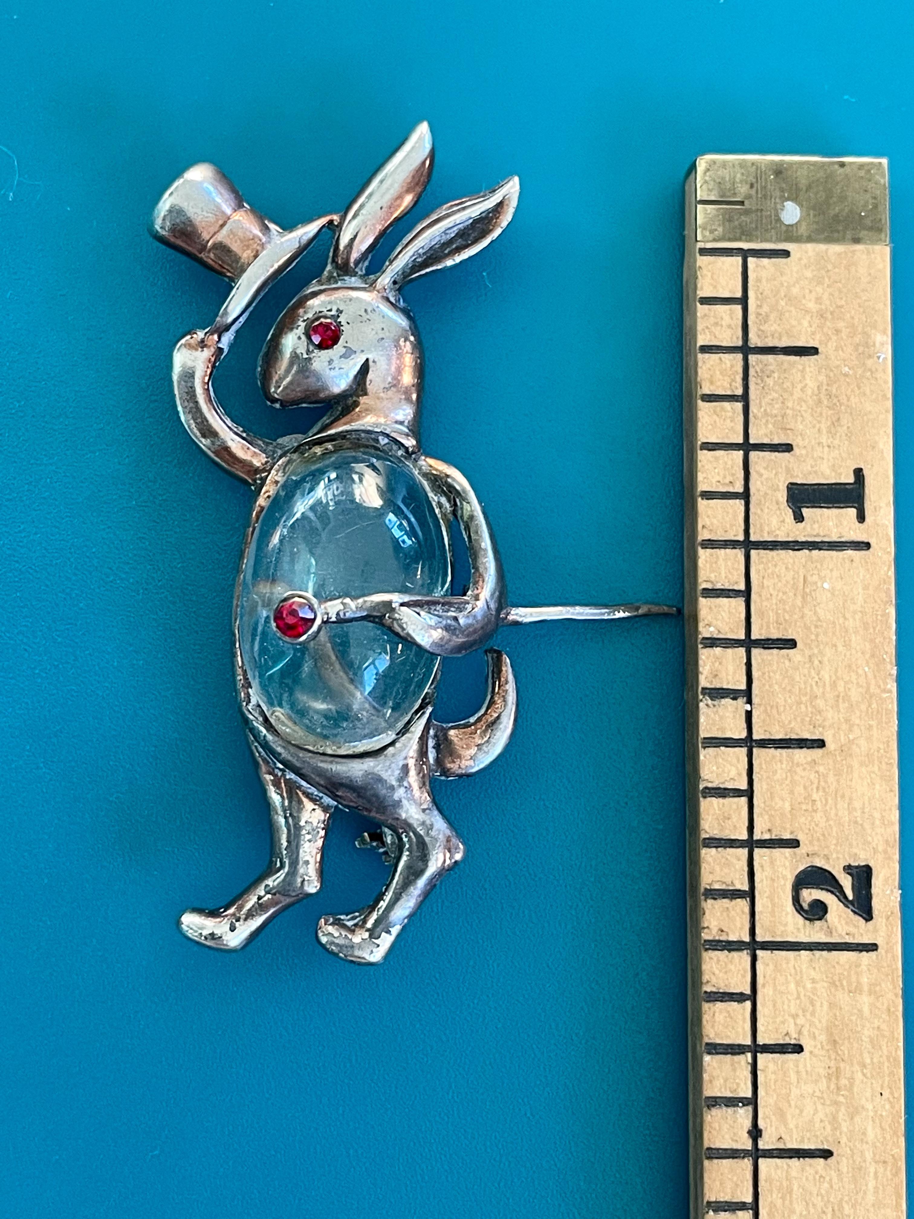 1940's Vintage Norma Jelly Belly Rabbit Sterling Silver and Gold Wash Brooch Pin 3