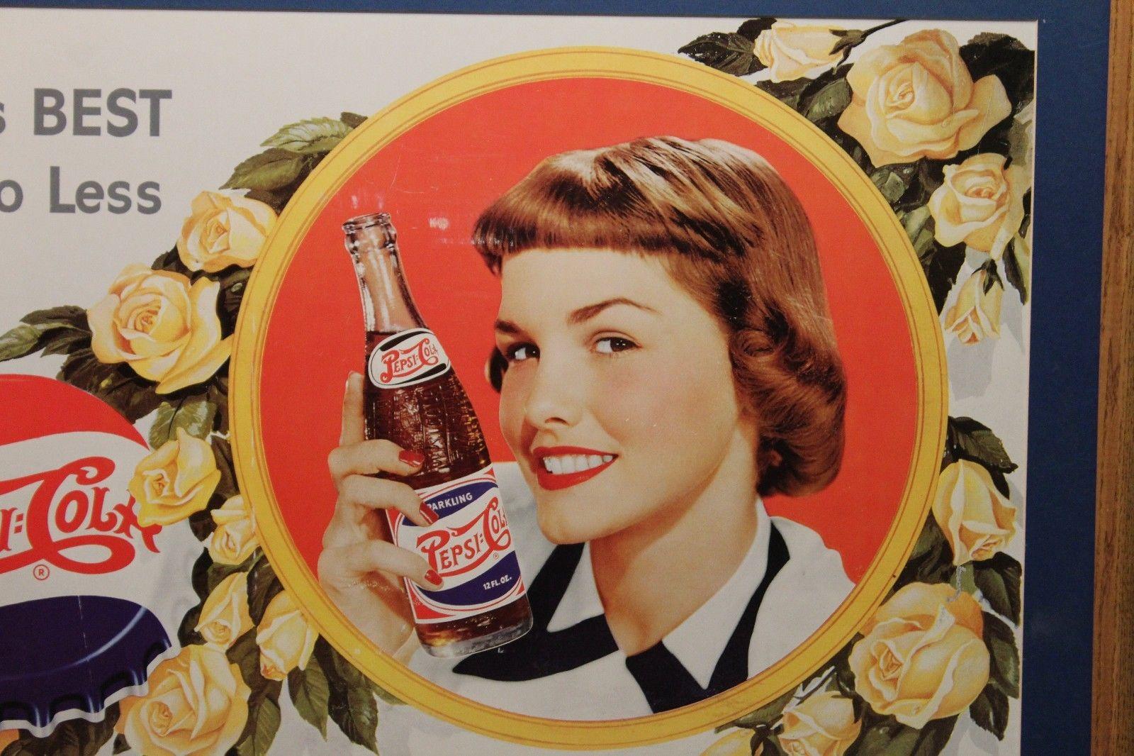 1940s Vintage Pepsi Cola Cardboard Advertising Sign In Fair Condition For Sale In Orange, CA