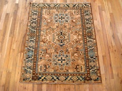 Vintage Persian Heriz Karaja Small size Rug, Geometric Design & Soft Earth Tones