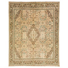1940er Jahre Vintage Persian Mahal Wollteppich handgefertigt mit Tan Farbfeld