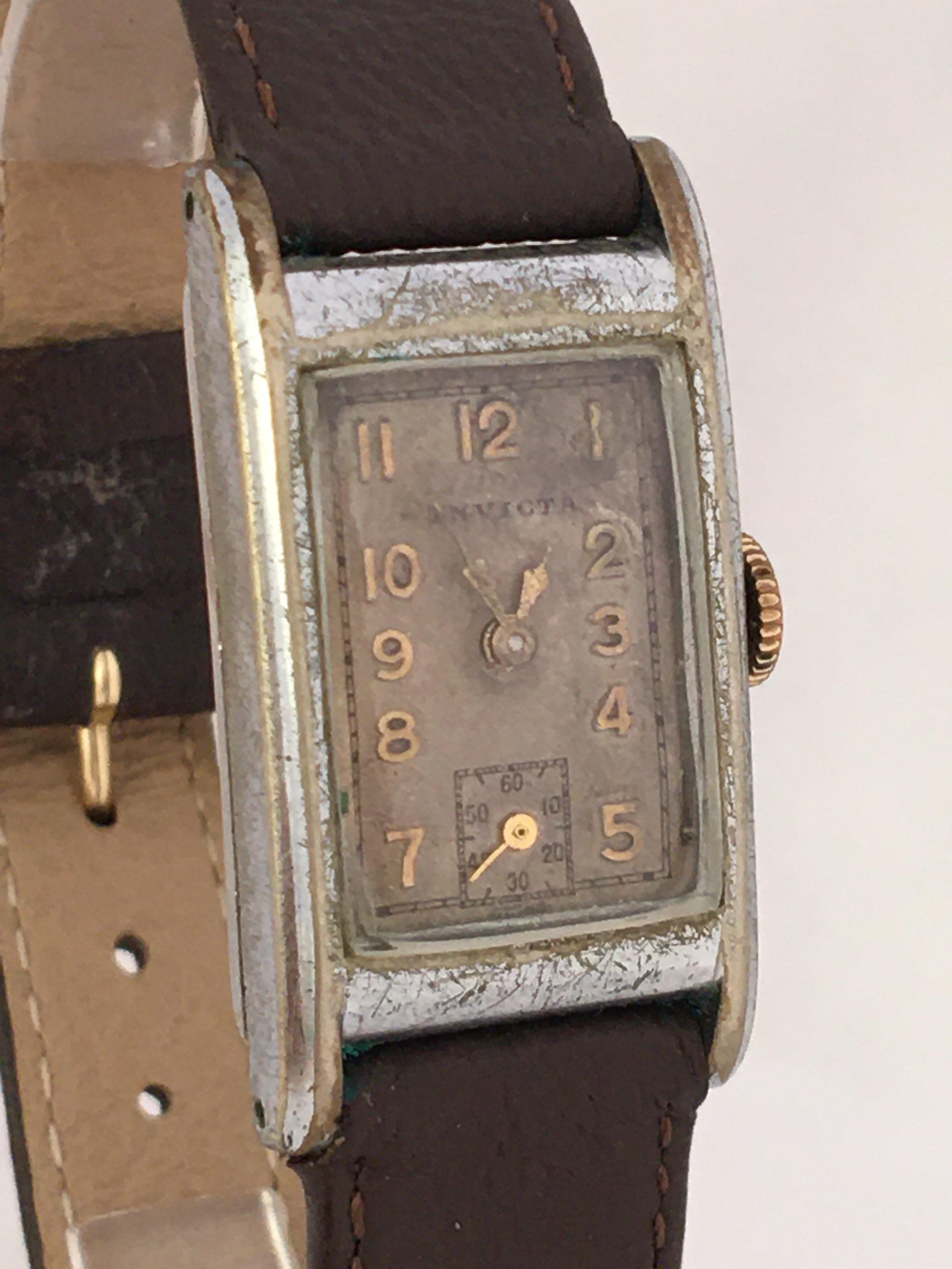 This pre-owned vintage hand winding watch is in good working condition and it is running well. Visible signs of ageing and and some wear on the dial. The silver plated watch case is tarnished as shown. Some light and small scratches on the glass and