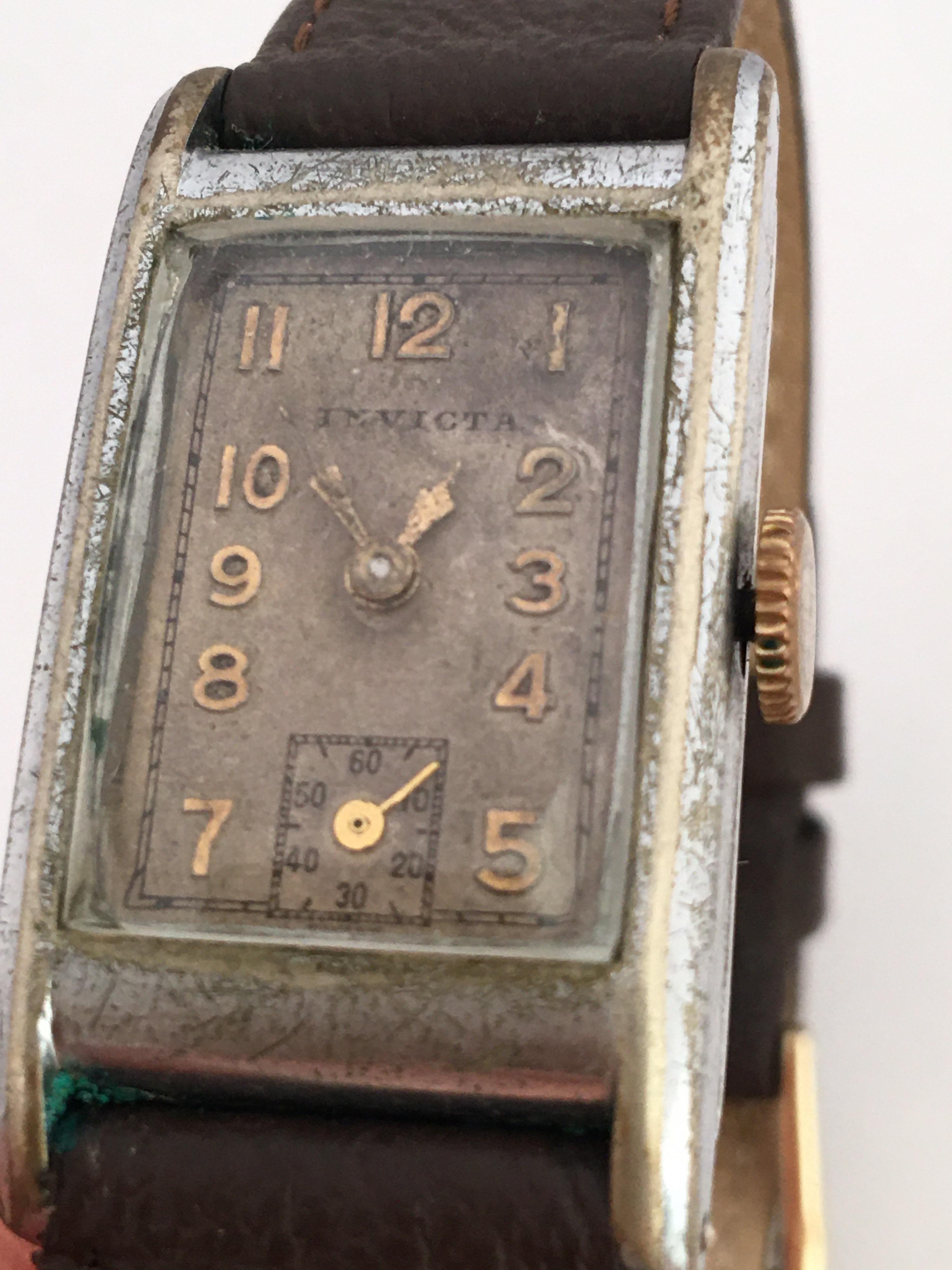 1940s Vintage Rectangular Invicta Mechanical Watch For Sale 2