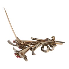 1940s Vintage Ruby and Diamond Lily Bouquet Brooch Set in Silver and Gold