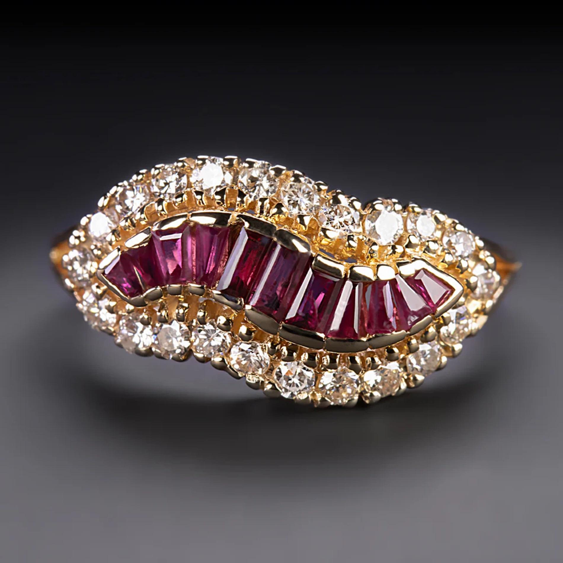 Art Deco 1940's Vintage Ruby Diamond Cocktail Ring   For Sale