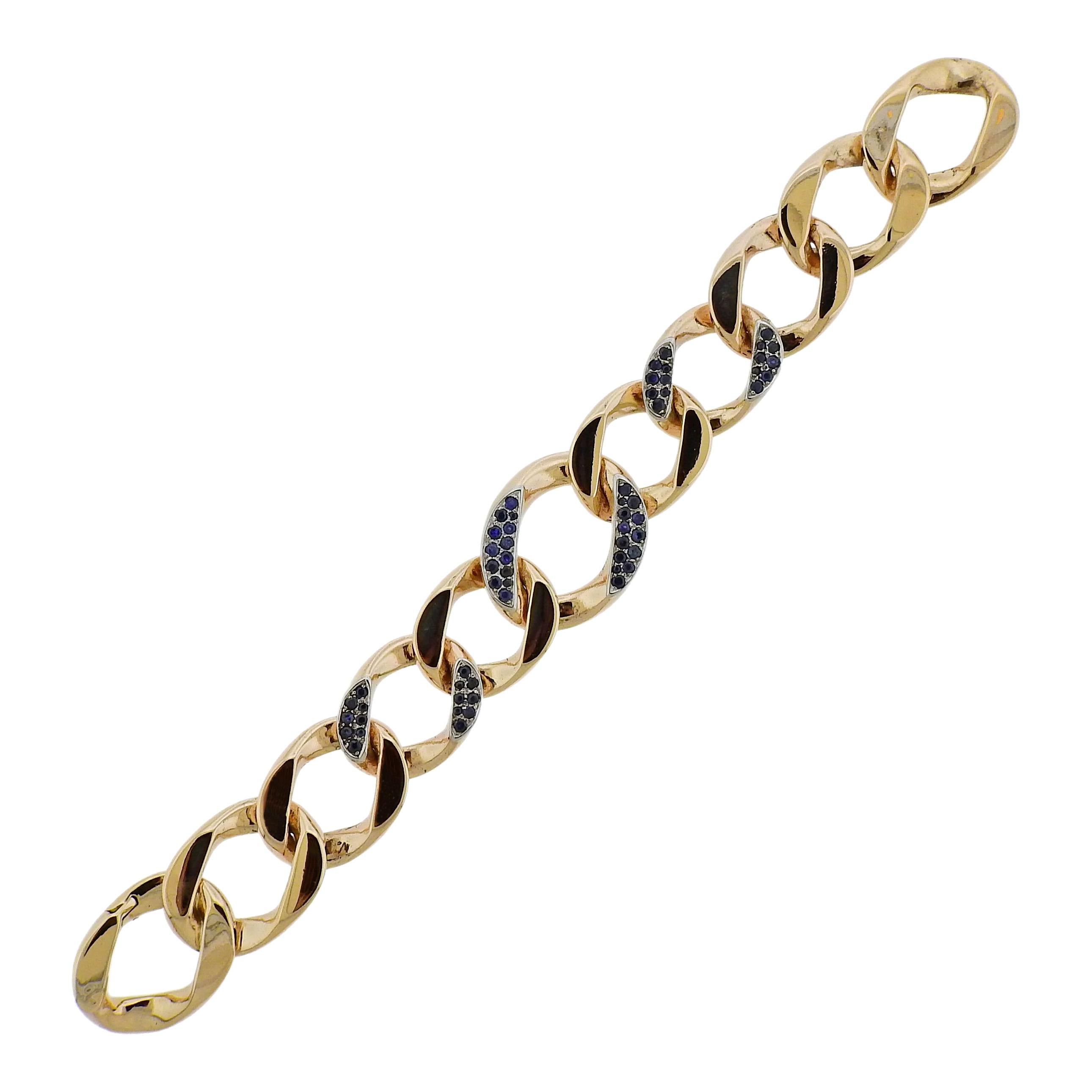 1940s Vintage Seaman Schepps Sapphire Gold Link Bracelet For Sale
