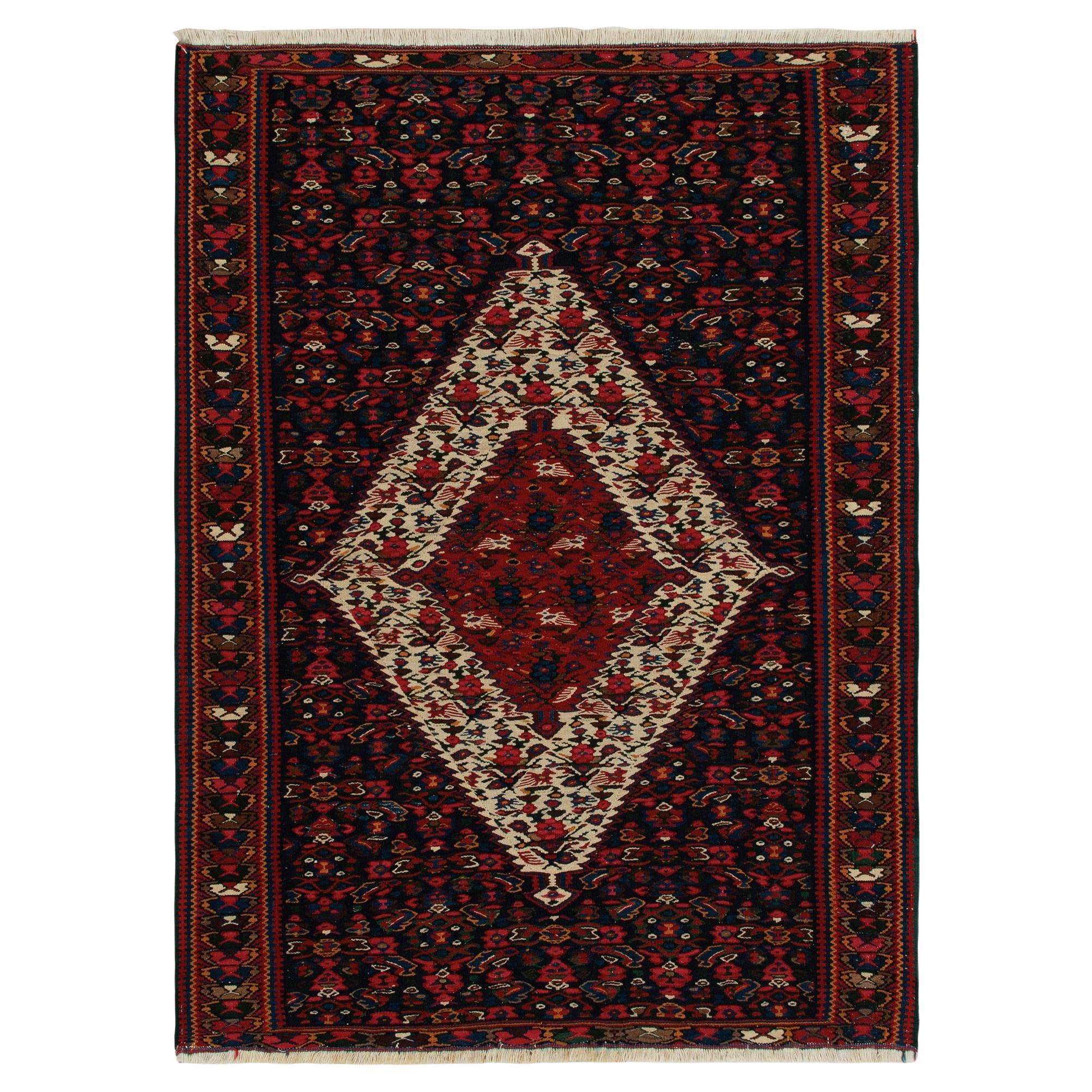 1940s Vintage Senneh Kilim in Red, Beige-Brown Tribal pattern by Rug & Kilim For Sale