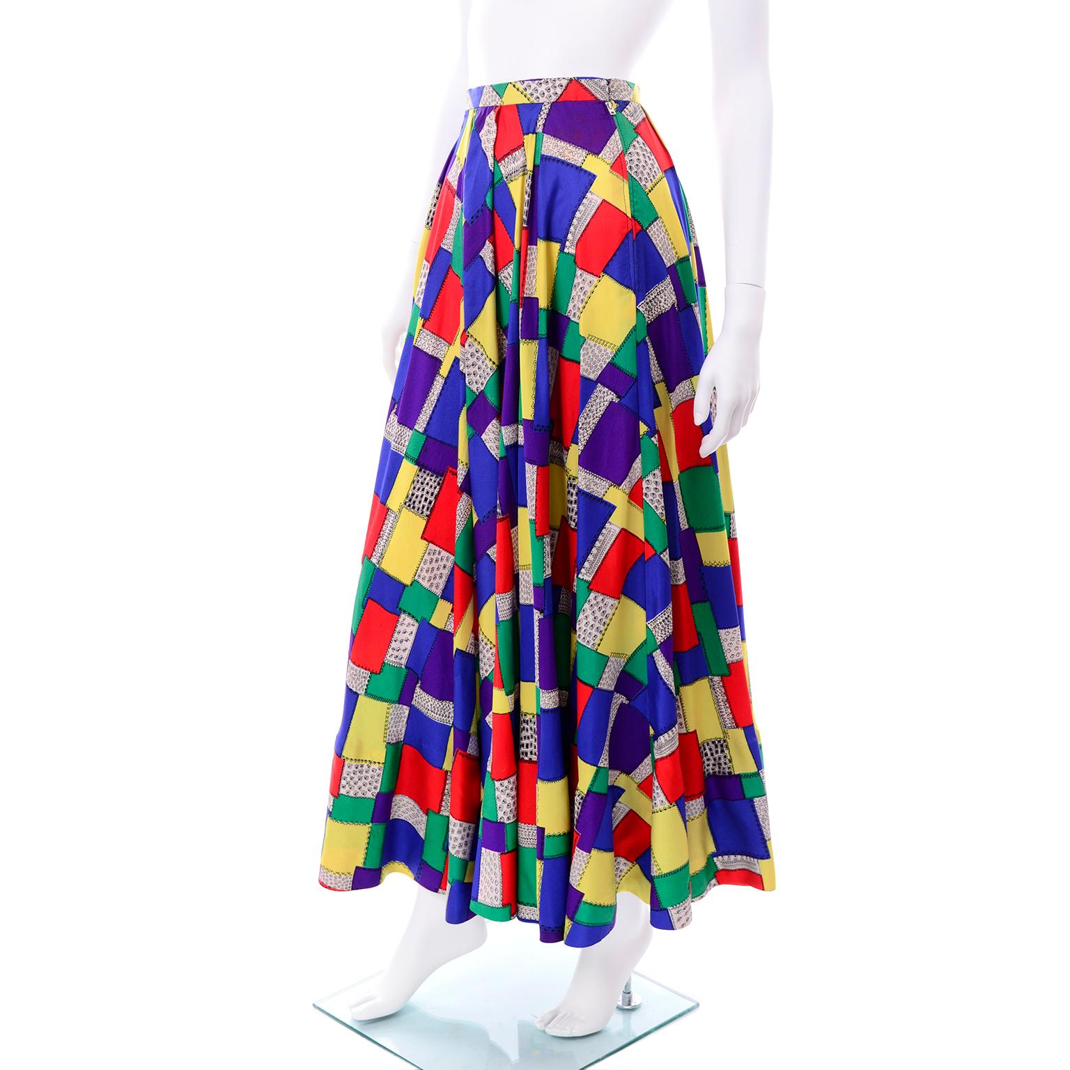 Purple 1940s Vintage Skirt in Patchwork Color block Print from Gilbert Adrian Collector For Sale