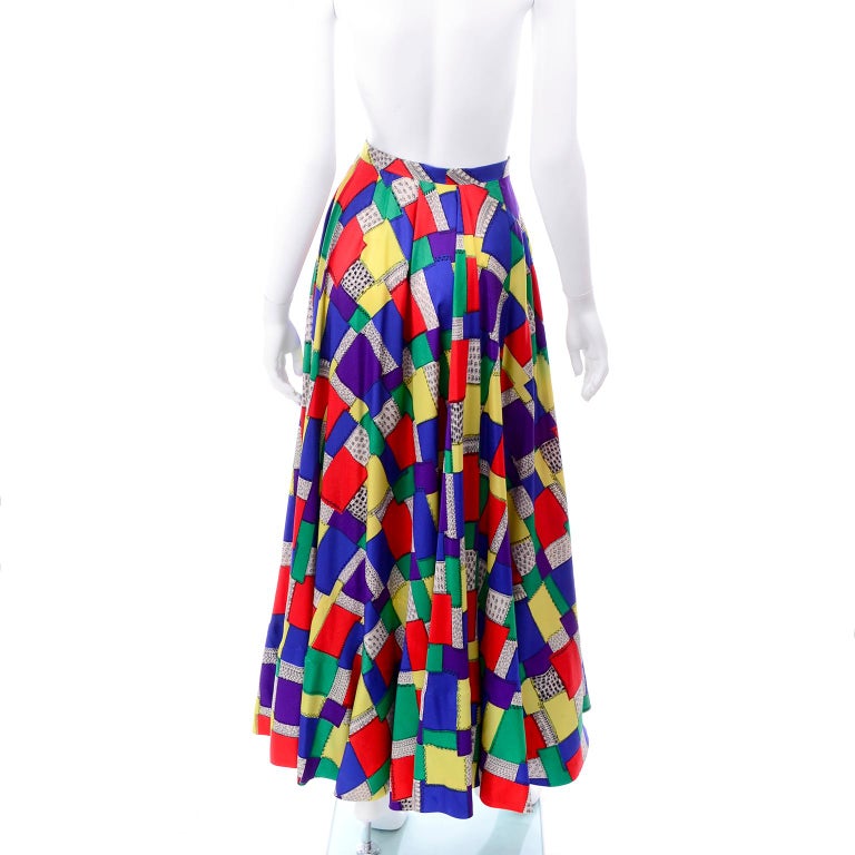 1940s Vintage Skirt in Patchwork Color block Print from Gilbert Adrian Collector For Sale 2