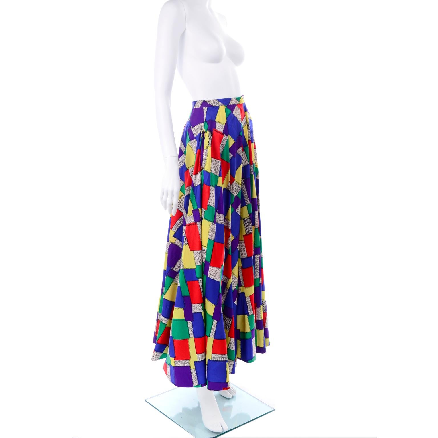 1940s Vintage Skirt in Patchwork Color block Print from Gilbert Adrian Collector For Sale 1