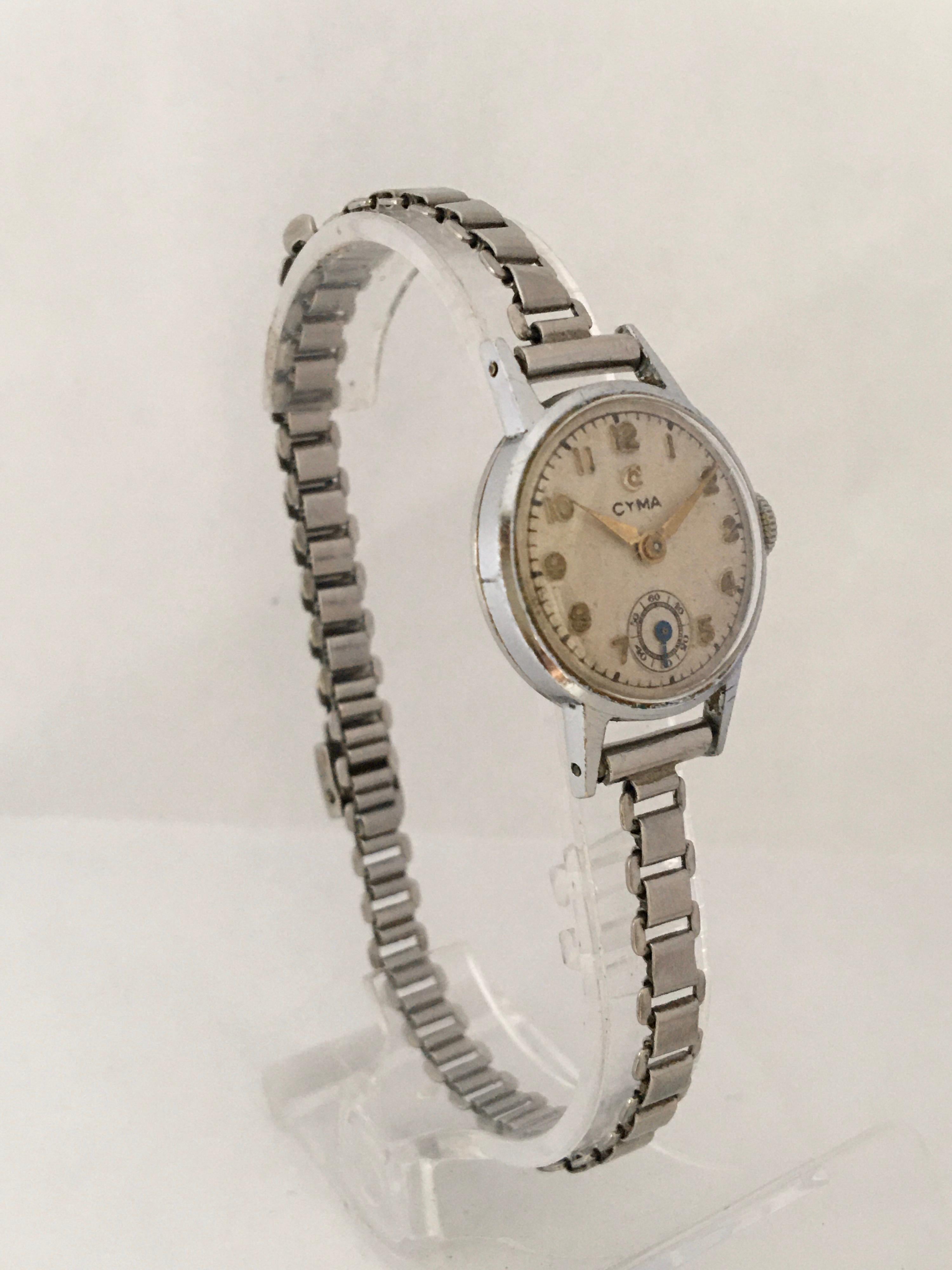 1940s Vintage Stainless Steel Ladies Cyma Mechanical Watch For Sale 4