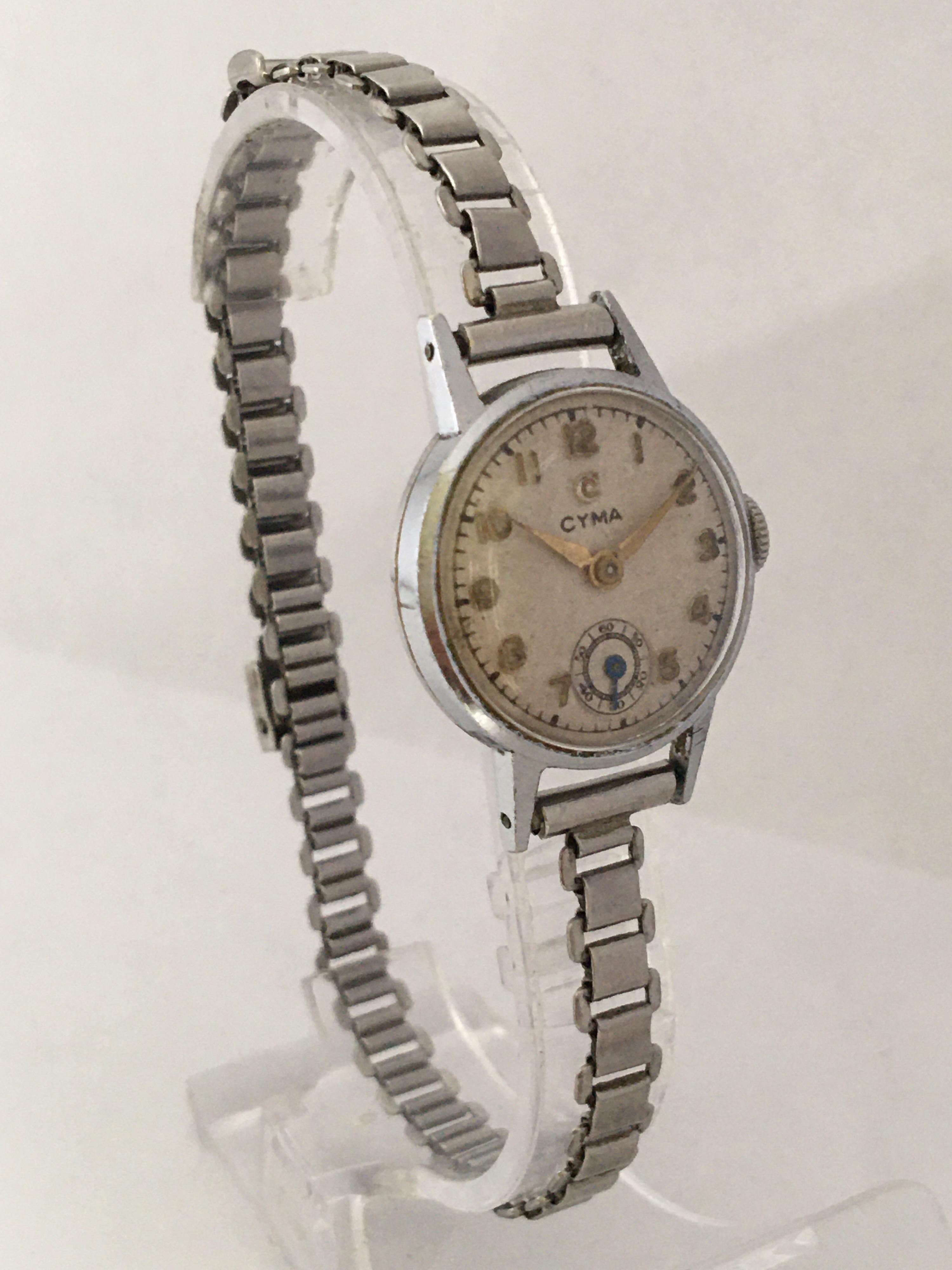 1940s Vintage Stainless Steel Ladies Cyma Mechanical Watch For Sale 2