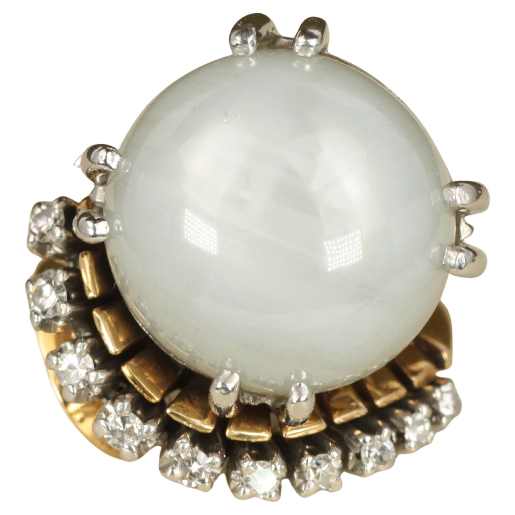 Bague de cocktail 1940s Vintage Star Sapphire Diamond