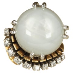 Bague de cocktail 1940s Vintage Star Sapphire Diamond