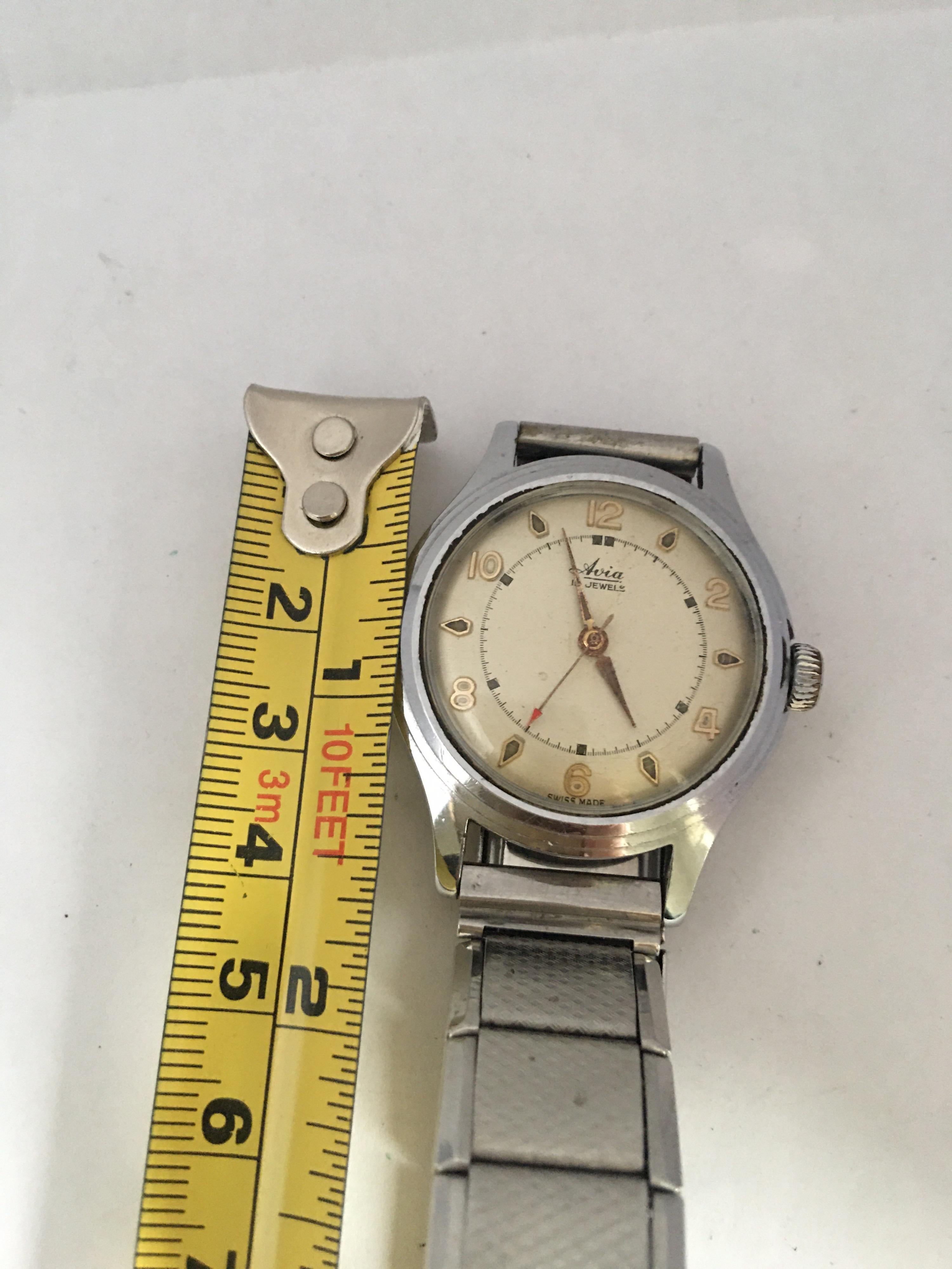 1940s Vintage Steel and Stainless Steel Back Avia Mechanical Watch 3