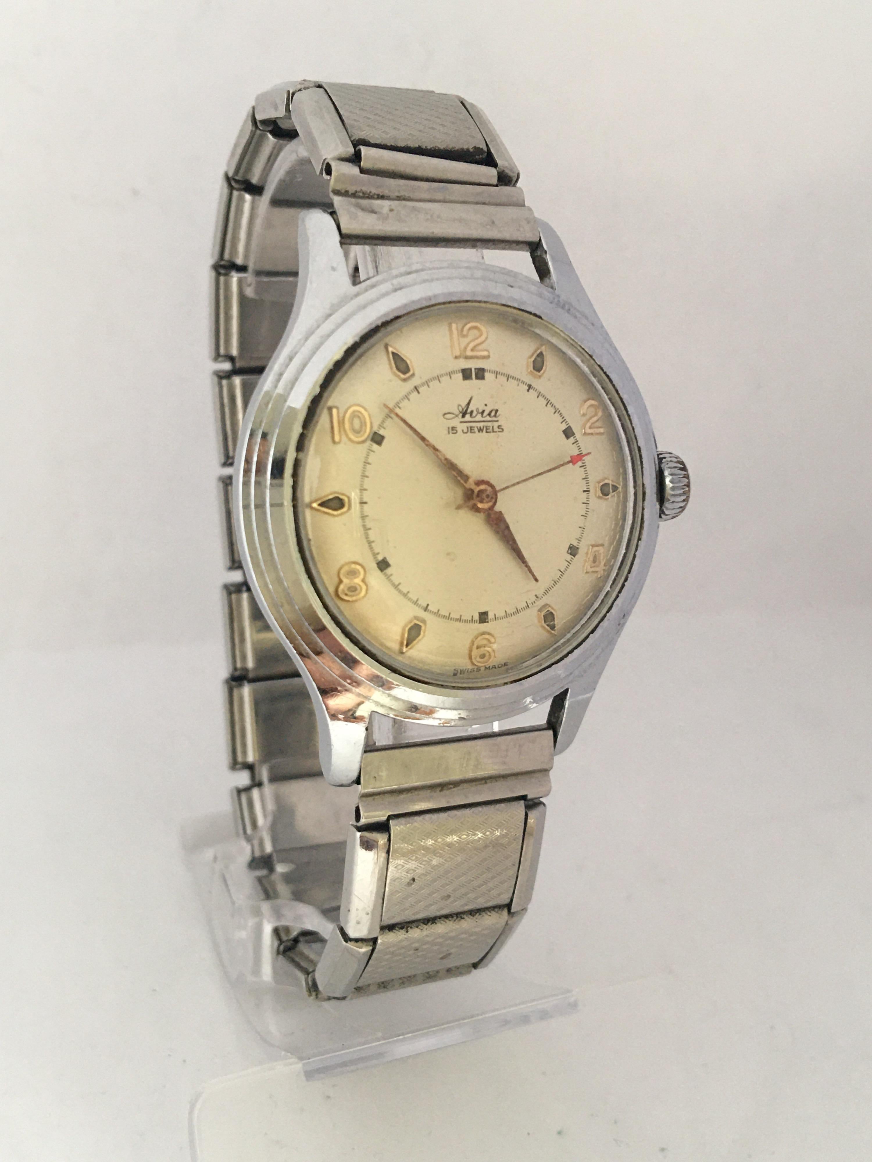 1940s Vintage Steel and Stainless Steel Back Avia Mechanical Watch 5