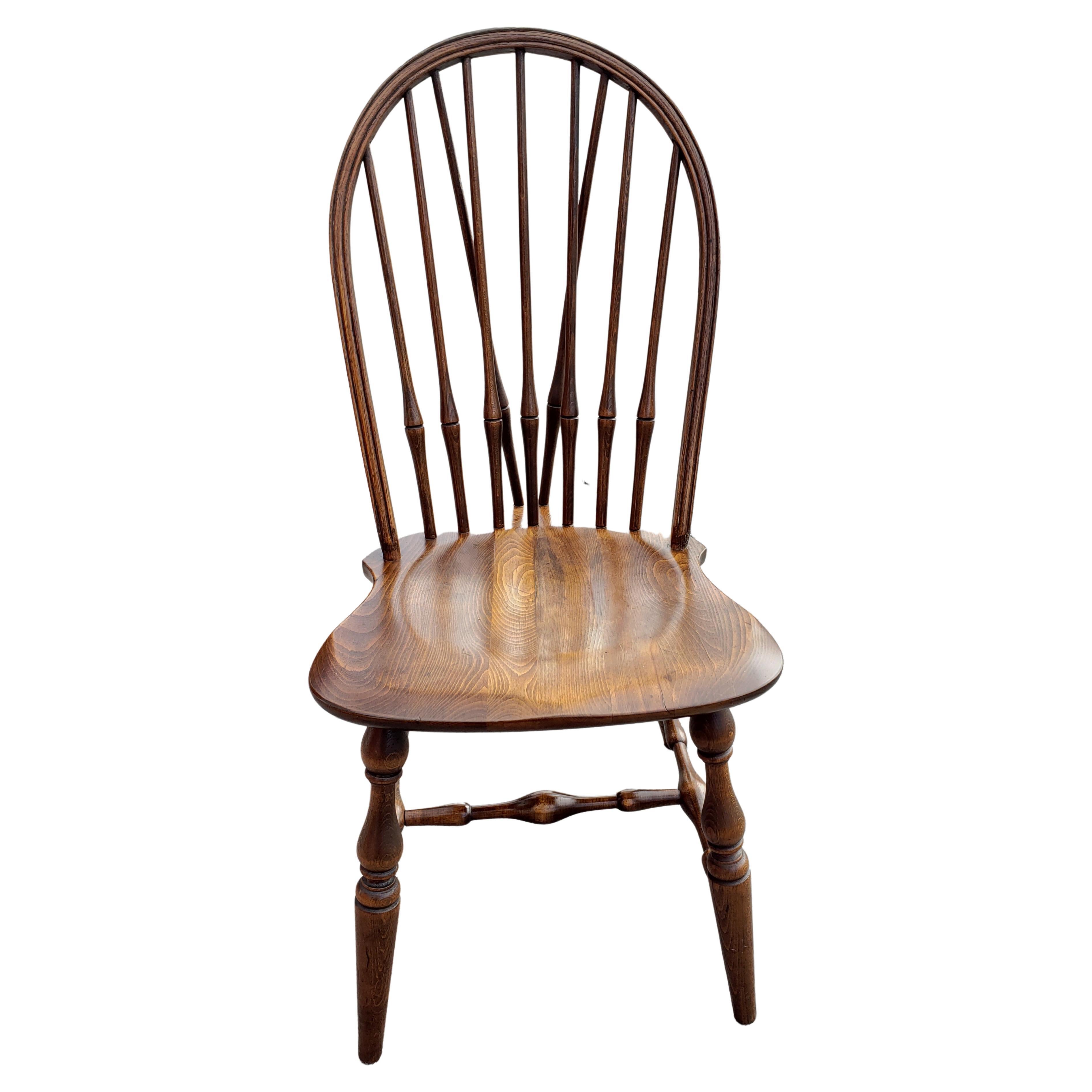 1940s Vintage Tell City Faux Bamboo Spindle Brace Back Red Oak Windsor Chair In Good Condition In Germantown, MD