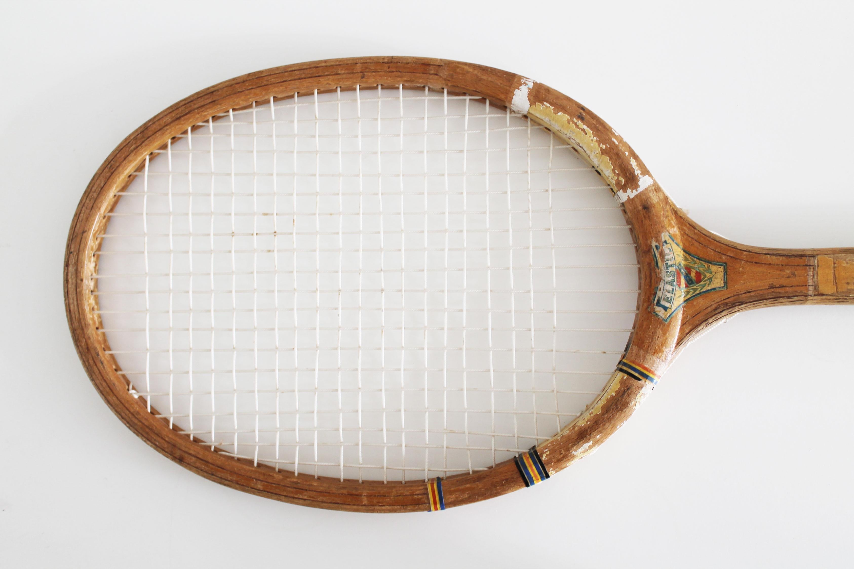 Raqueta de tenis vintage de 1940 mediados del siglo XX