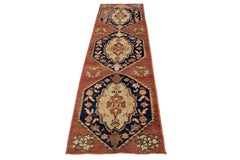 1940s Vintage Traditional Turkish Anatolian Wool Runner in Rust Color